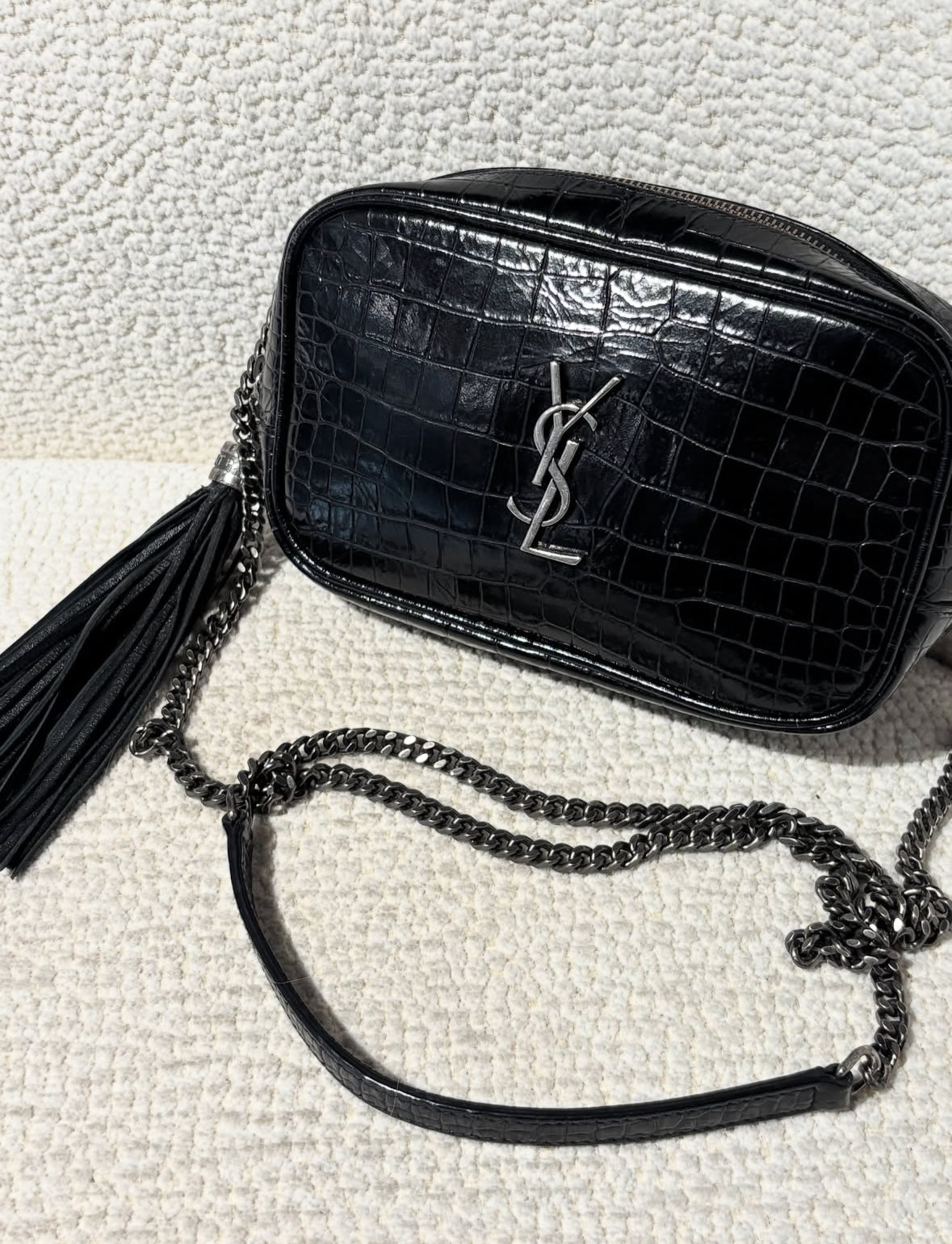 Yves Saint Laurent Crossbody – Crocodile Embossed Leather - Black