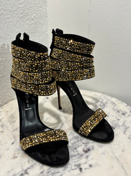 Casadei - heels - black w.gold - 39,5 - Medinas Wardrobe