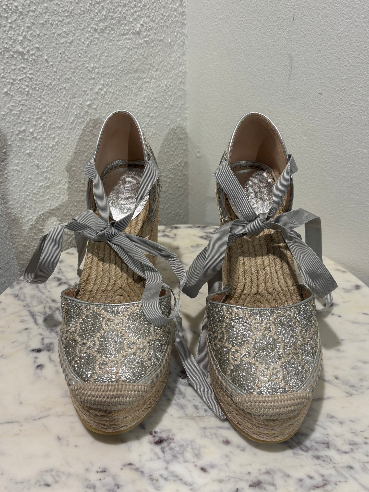 Gucci Wedge Sandals - Silver Monogram - EU 40