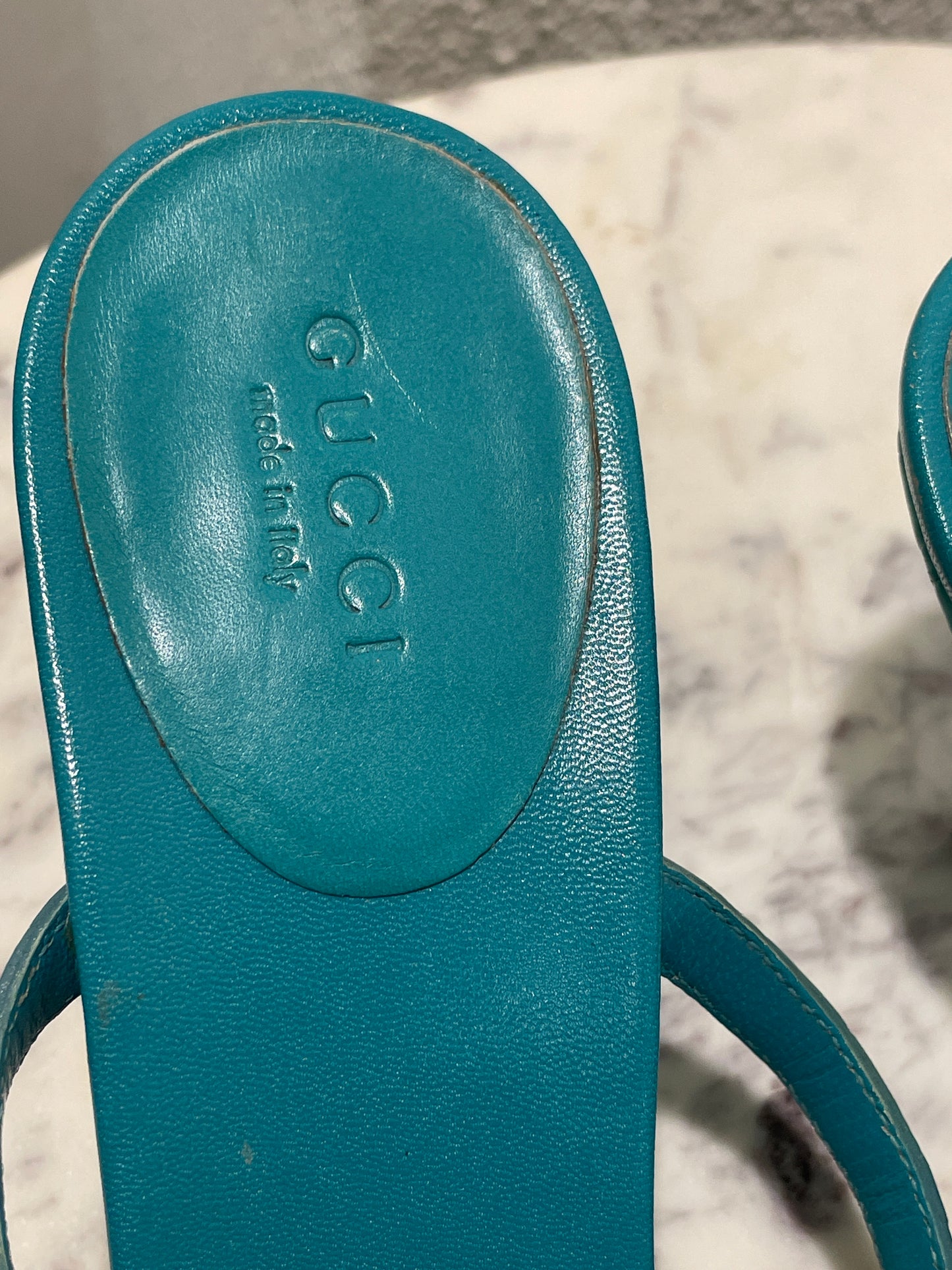 Gucci Turquoise Interlocking GG Studded Crocodile-Embossed Mule Sandals - 37,5 C