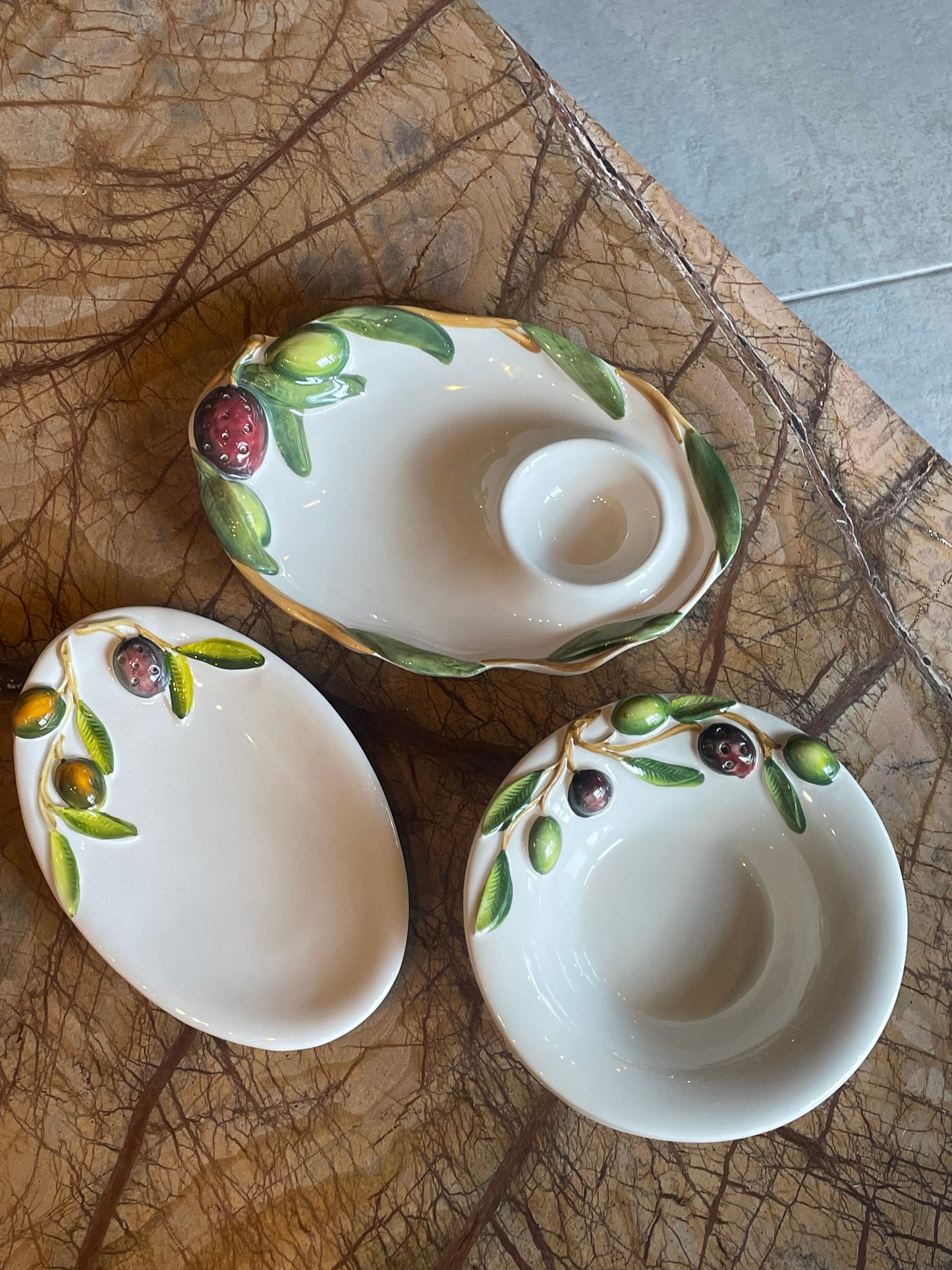 Skål til oliven - Italiensk porcelæn - M. tandstikholder - Sæt af 2