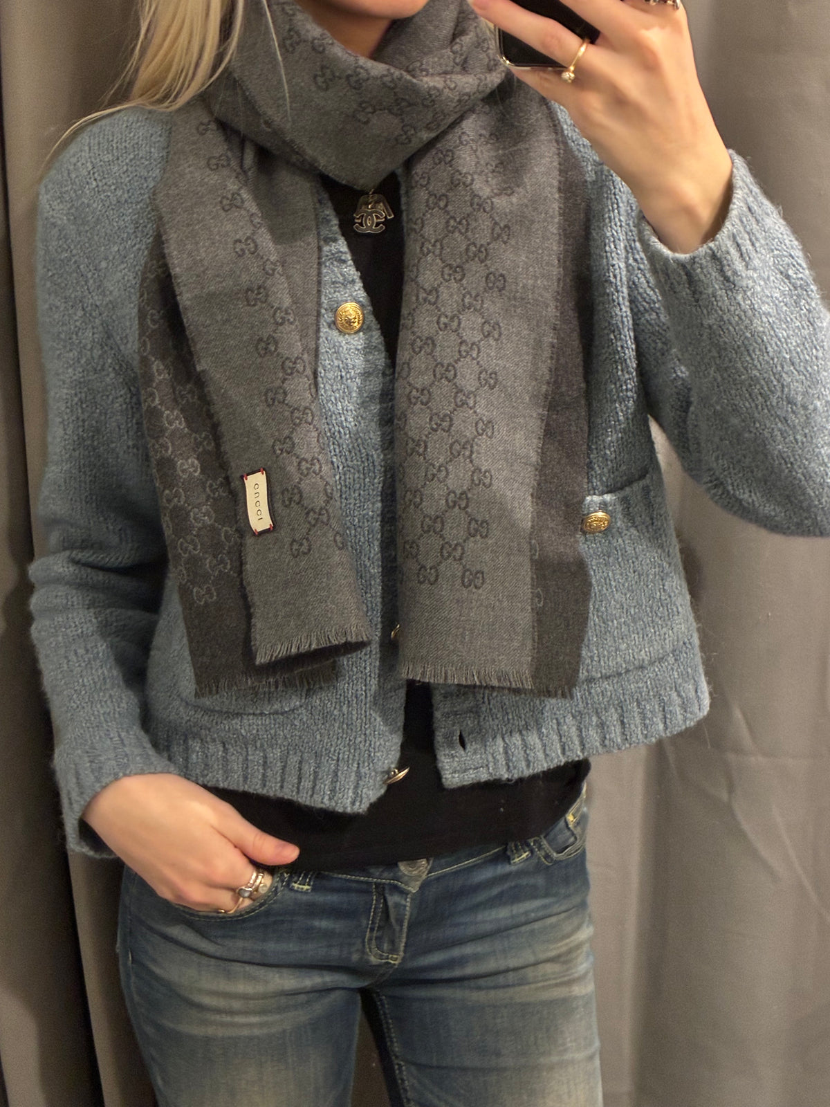Gucci Monogram Scarf - Dark & Light Grey