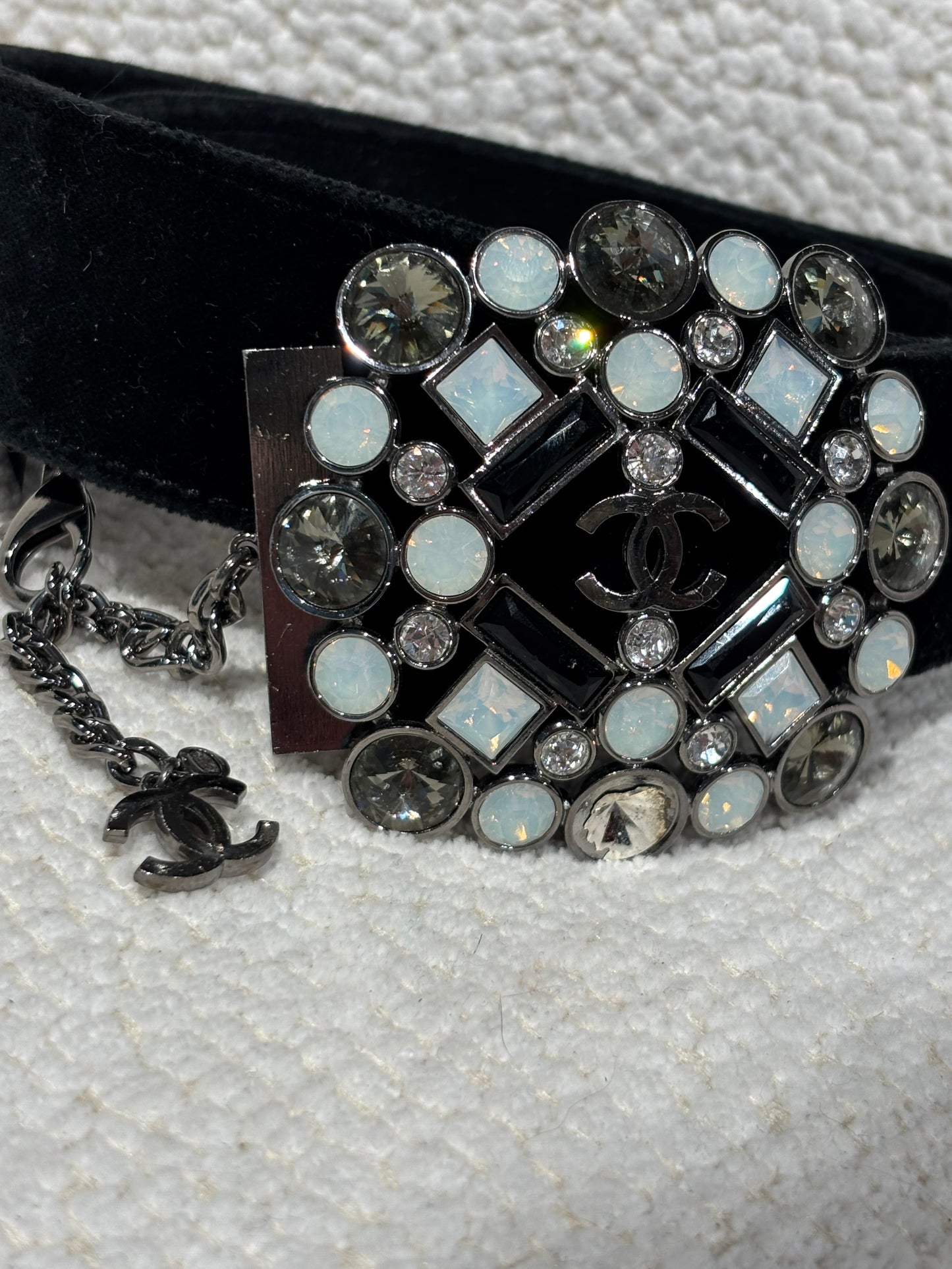 Chanel Belt – Black Velvet with Crystal-Embellished CC Buckle