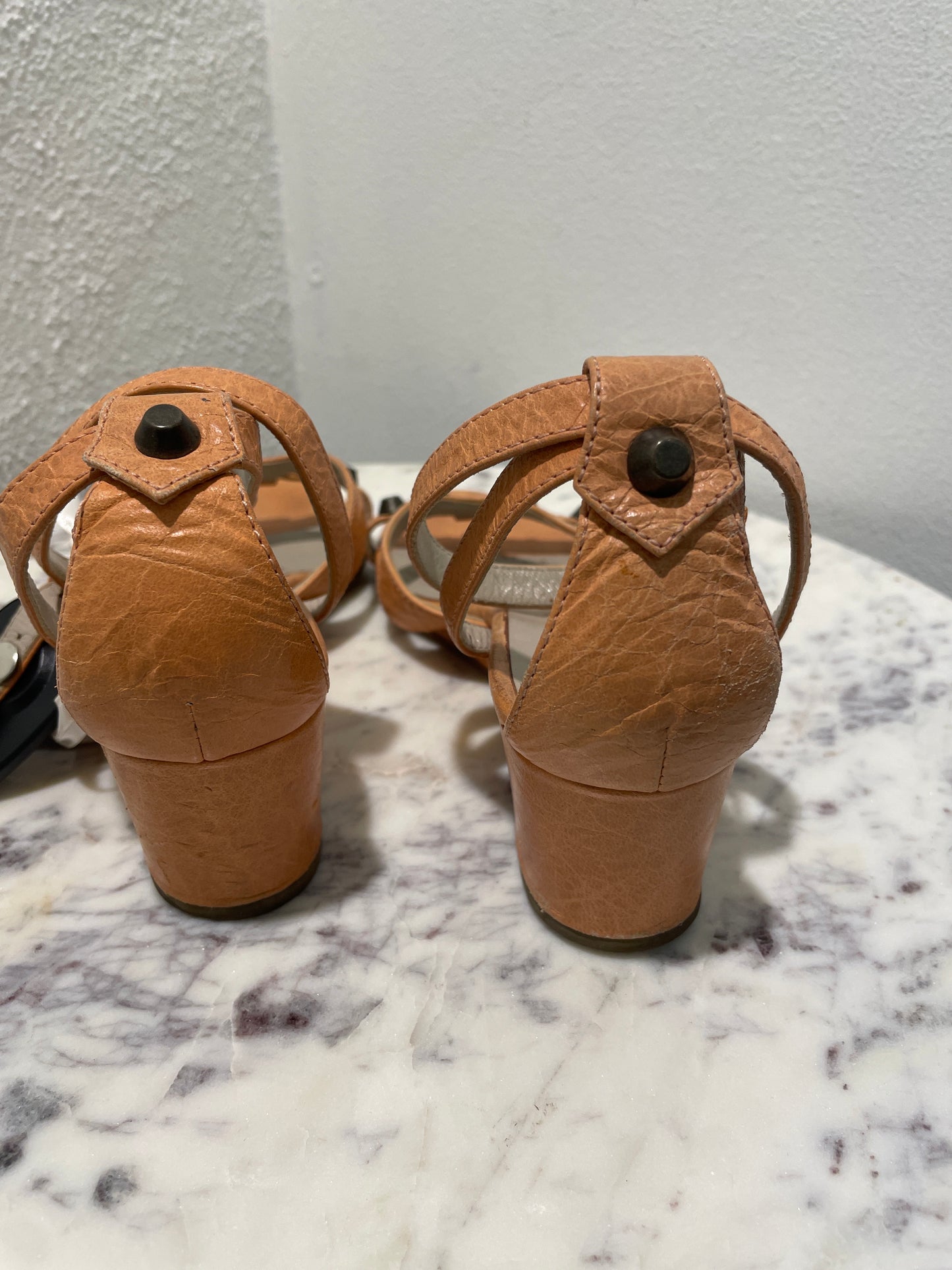 Authentic Balenciaga Arena Leather Giant Studded Wedge Sandals - 37