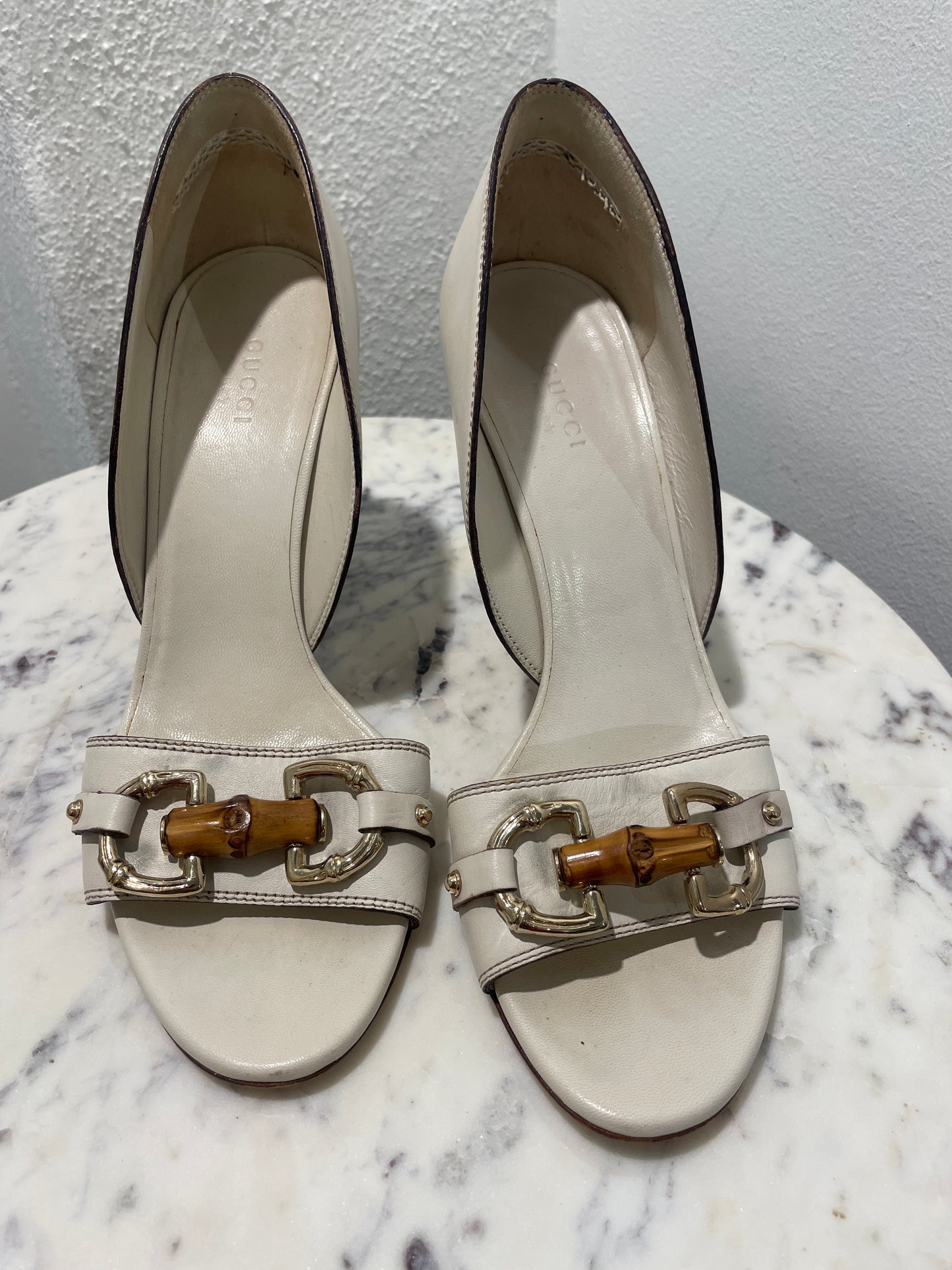 Gucci Ivory Horsebit Bamboo Leather Heels - 38,5 C