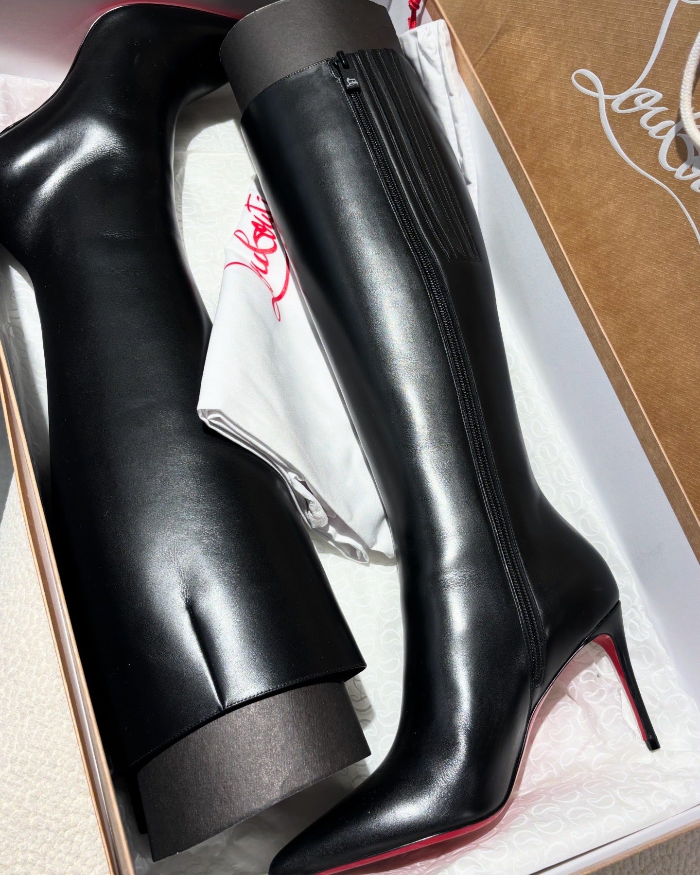 Christian Louboutin Knee-High Boots – Kate - Black Leather with Red Soles - EU 37.5/38