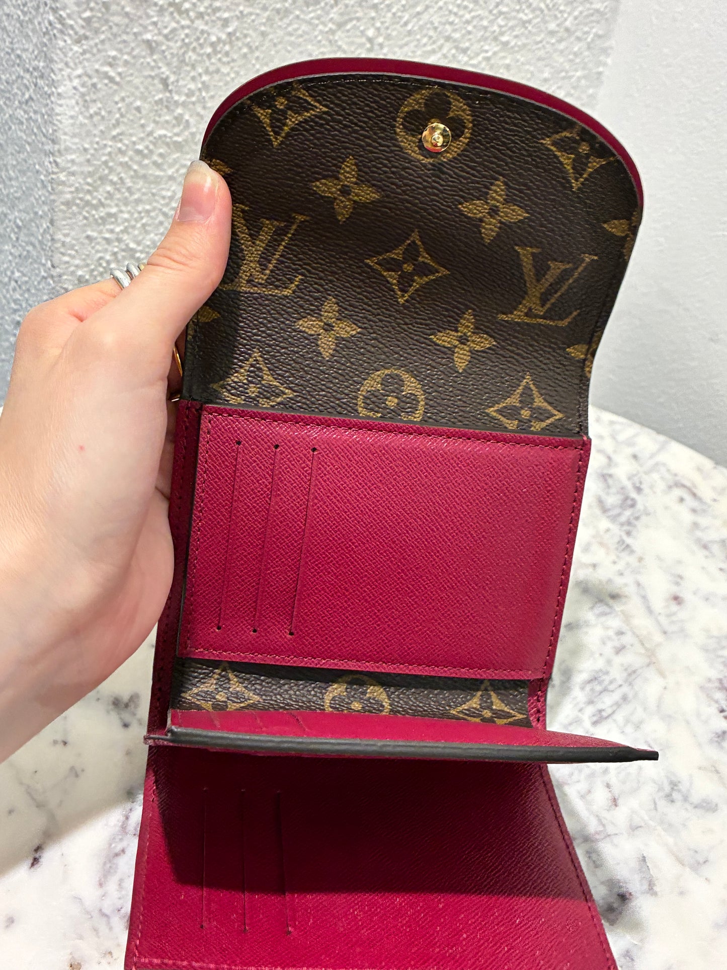 Louis Vuitton Wallet – Monogram Canvas & Rasberry/Burgundy inside