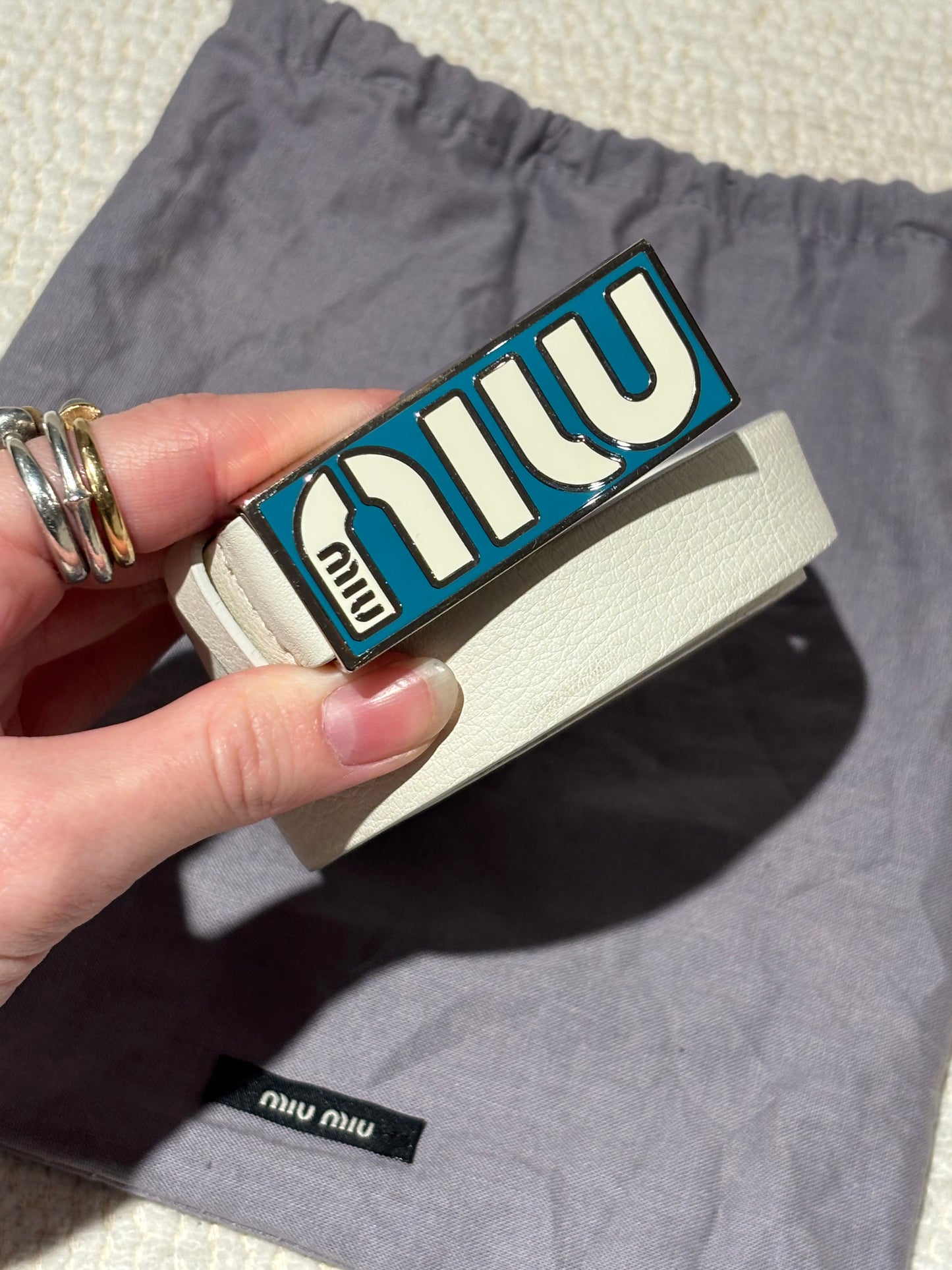 Miu Miu Belt - White Leather & Turquoise Buckle