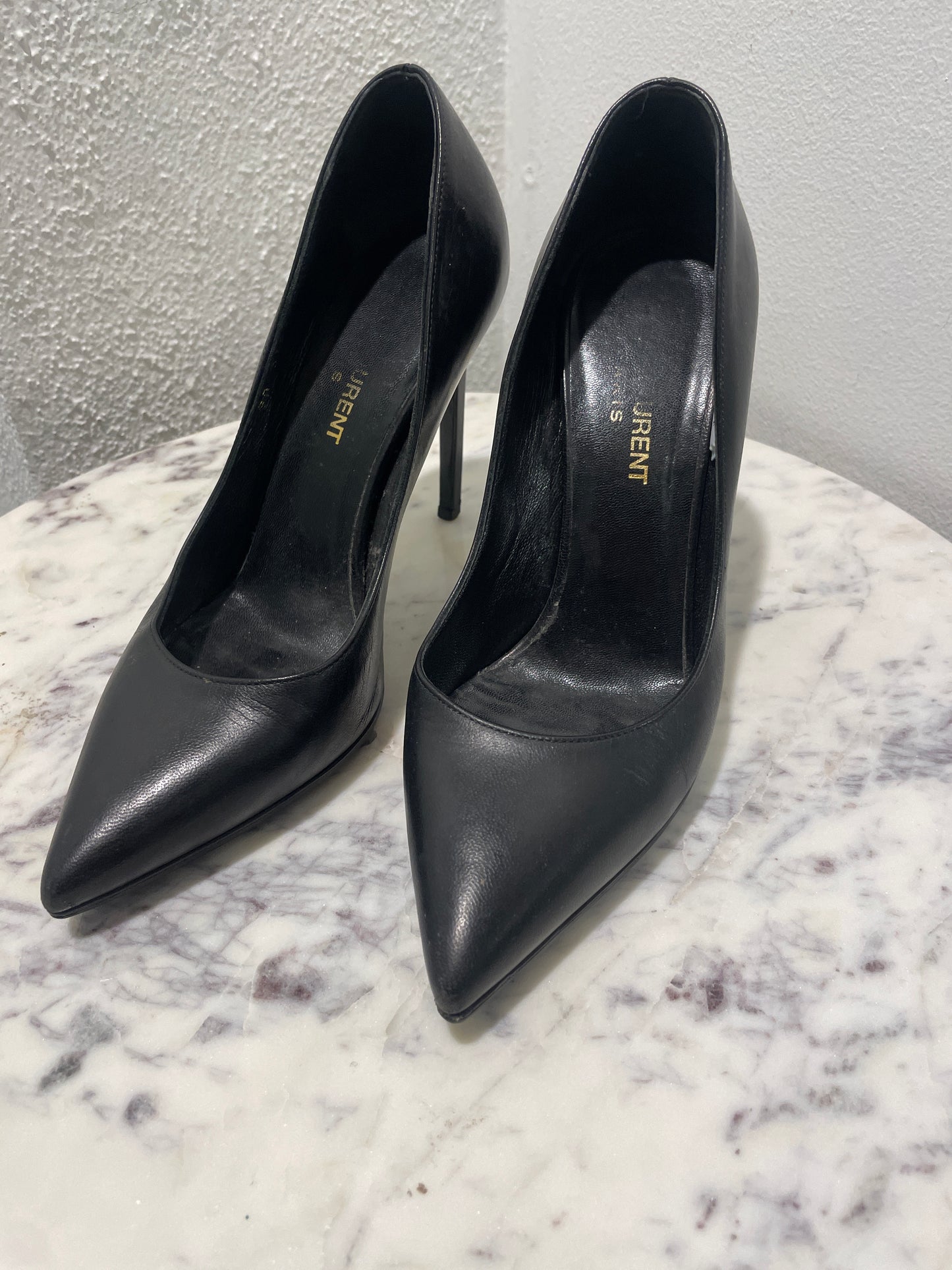 Saint Laurent YSL Black Leather Pointed-Toe Stiletto Pumps - 35