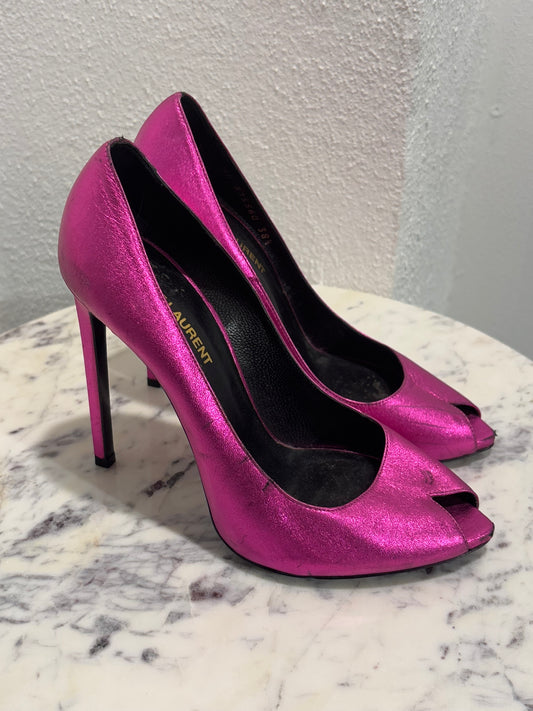 Saint Laurent Heels - Pink Metallic - 38.5 - Medinas Wardrobe