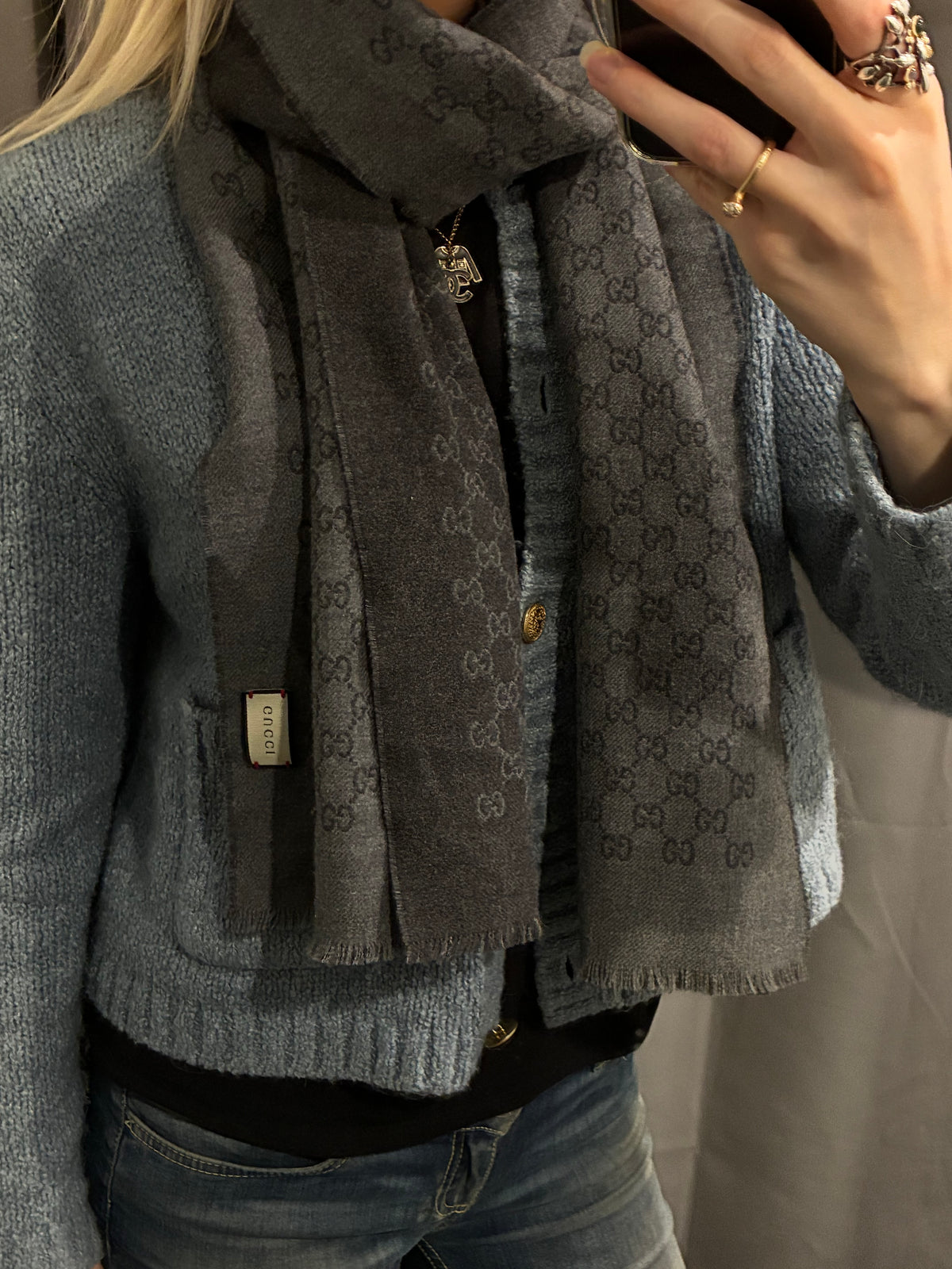 Gucci Monogram Scarf - Dark & Light Grey