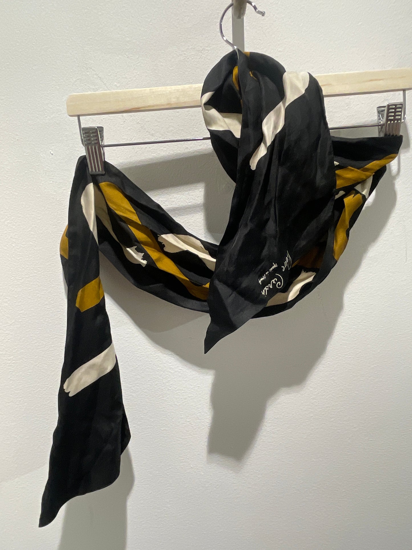 Pierre Cardin - Silk scarf /twilly - Black w. camel - Medinas Wardrobe