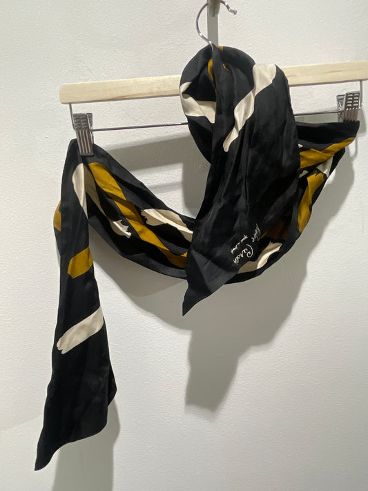 Pierre Cardin - Silk scarf /twilly - Black w. camel - Medinas Wardrobe