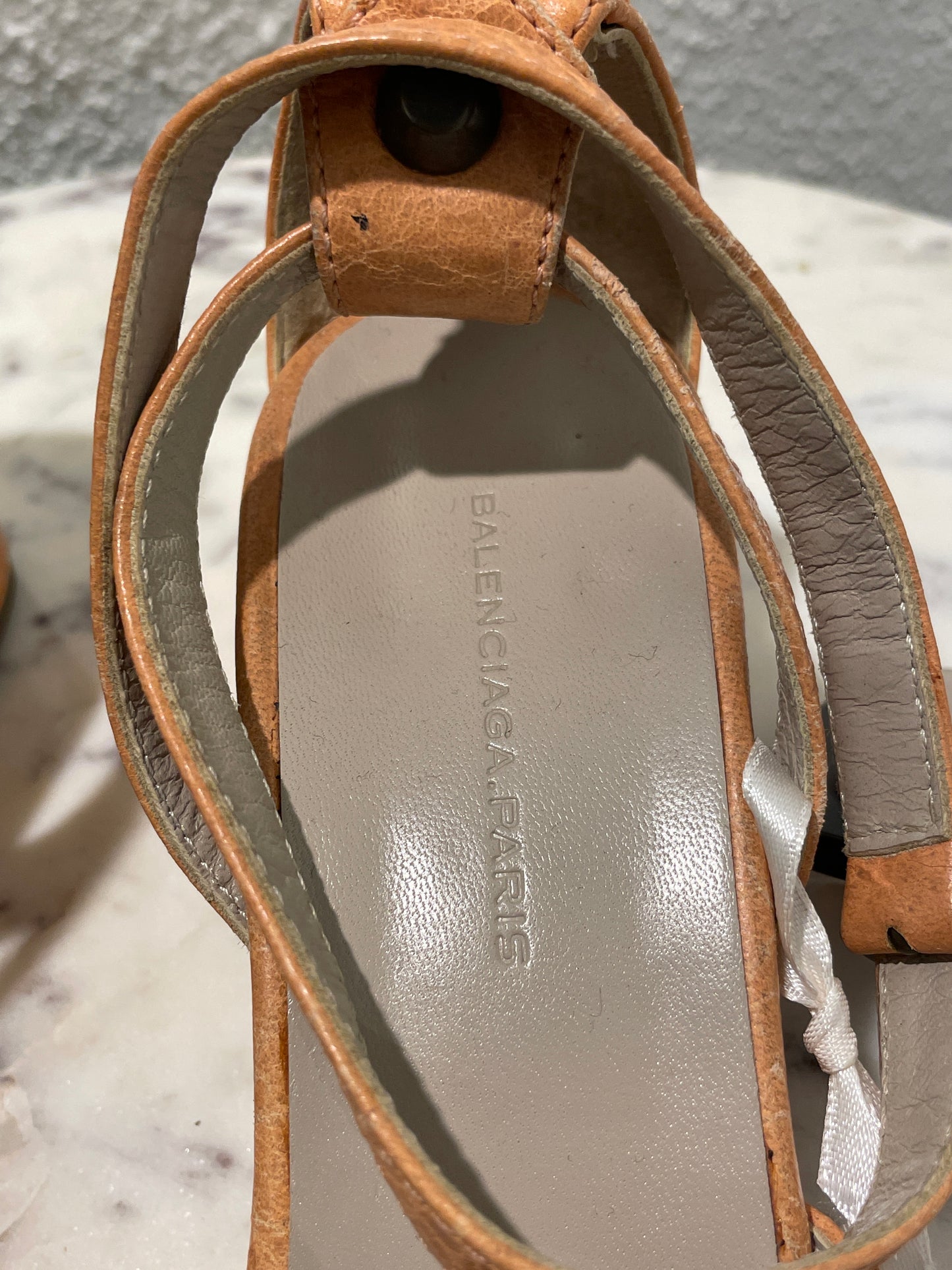 Authentic Balenciaga Arena Leather Giant Studded Wedge Sandals - 37