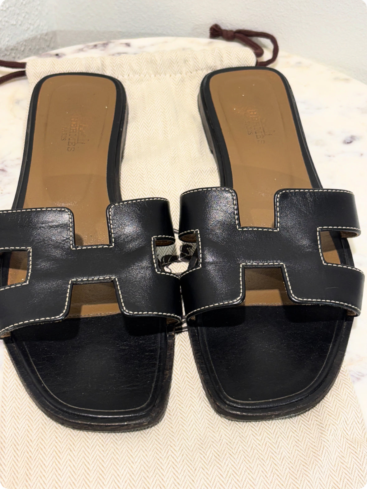 Hermés Oran Sandals – Black Leather – EU 38.5 (38)