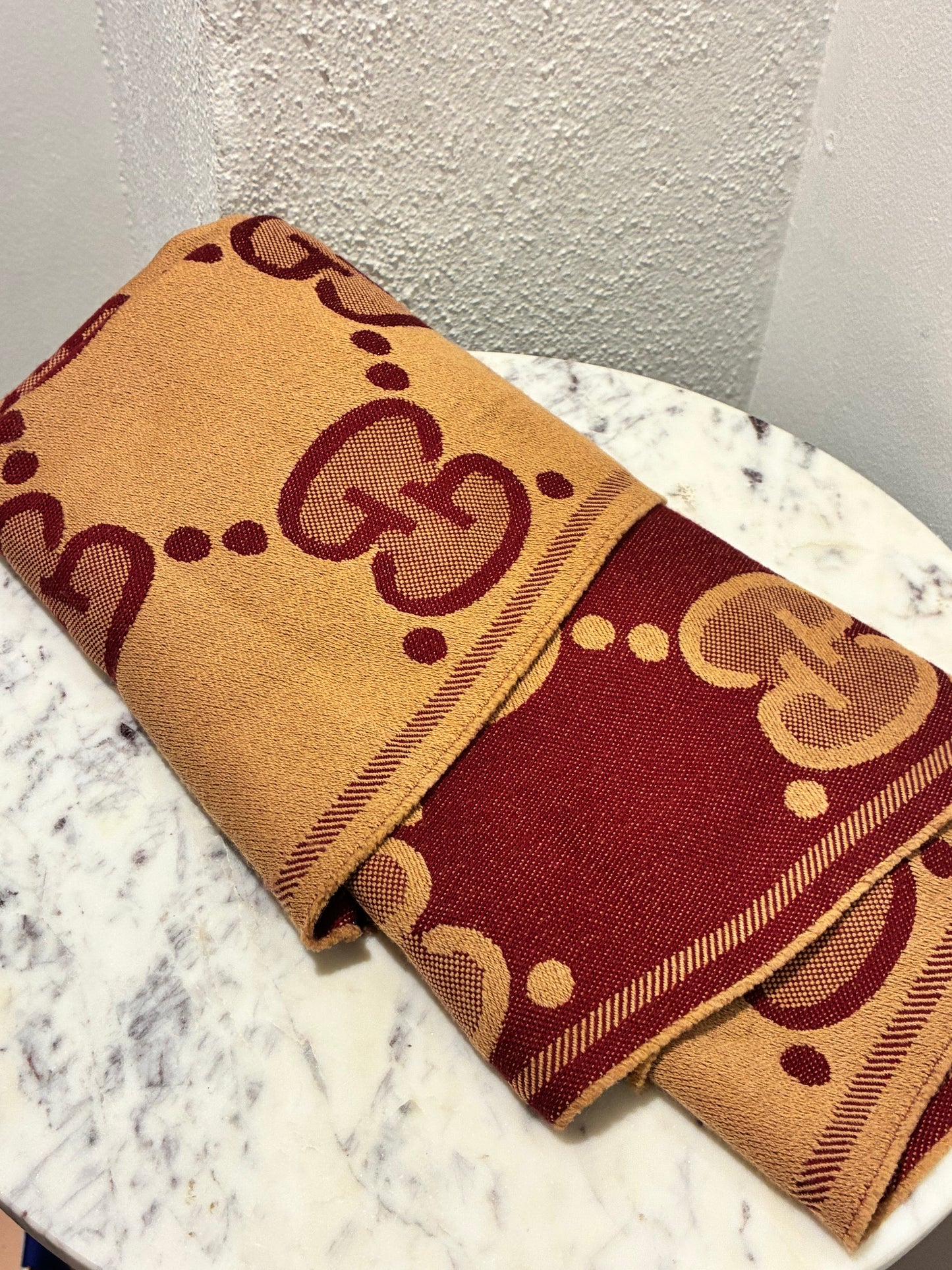 Gucci Monogram Scarf - Cashmere - Camel & Burgundy