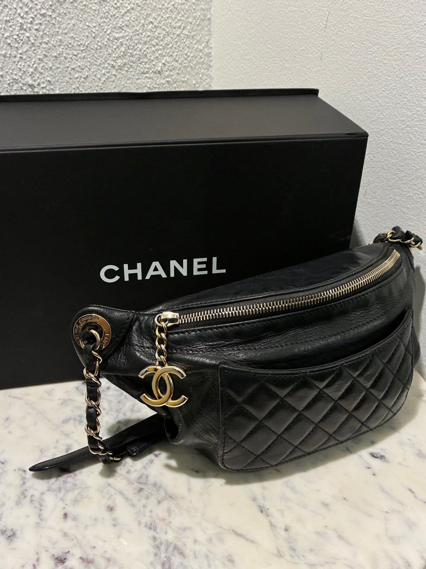 Chanel Crossbody / Bumbag - Black Lambskin with Gold Hardware