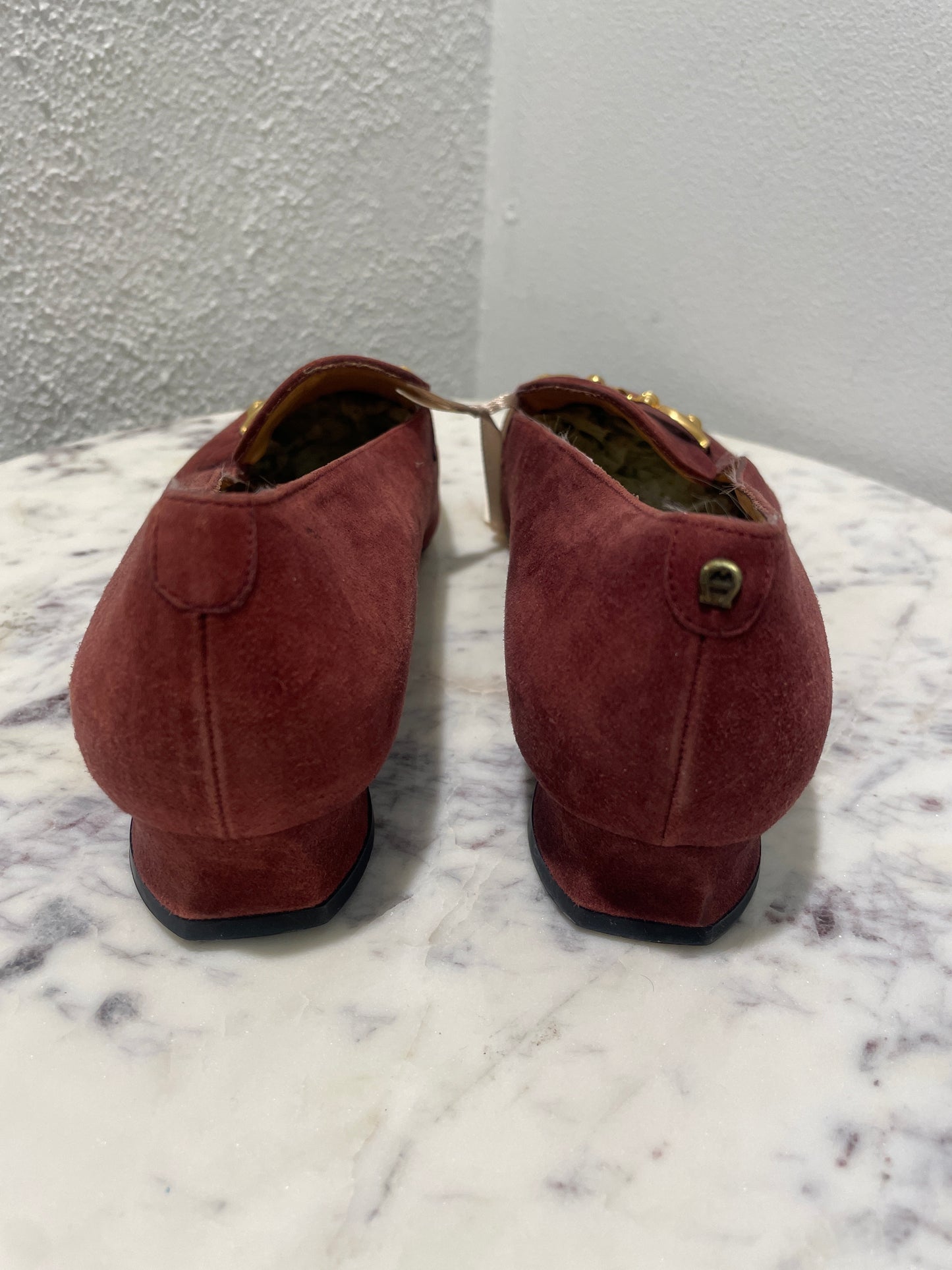 Etienne Aigner Burgundy Suede Loafers with Gold Horsebit – Like-New Condition - 37