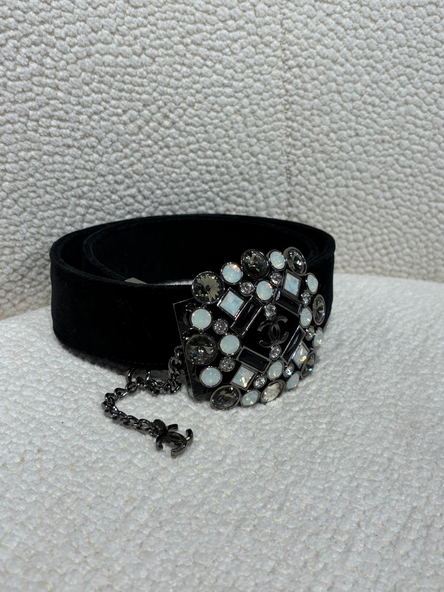 Chanel Belt – Black Velvet with Crystal-Embellished CC Buckle