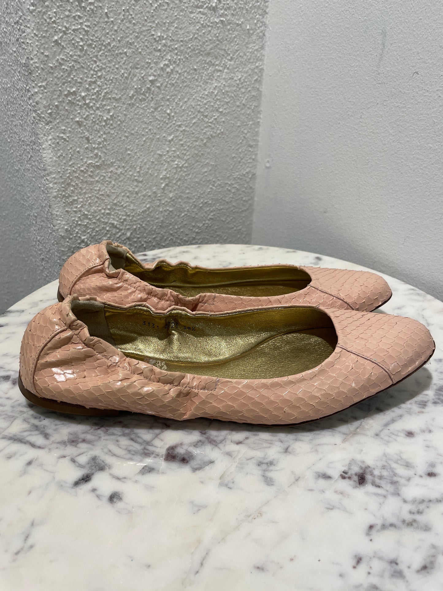 Dolce & Gabbana Pastel Pink Genuine Snakeskin Ballet Flats with Gold Insoles - EU38,5