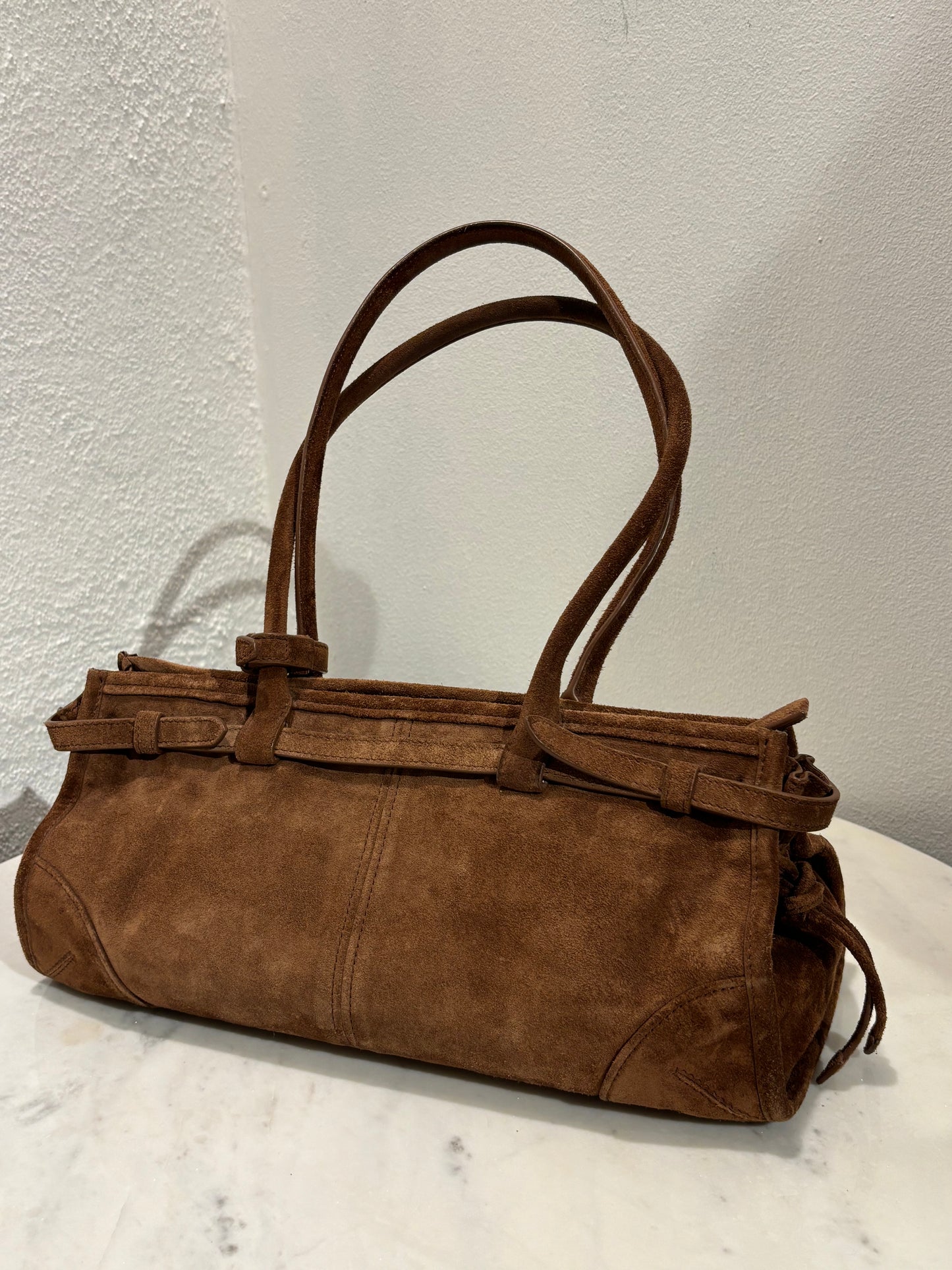 Prada - Suede Triangle Medium Bonnie - Cinnamon - Medinas Wardrobe