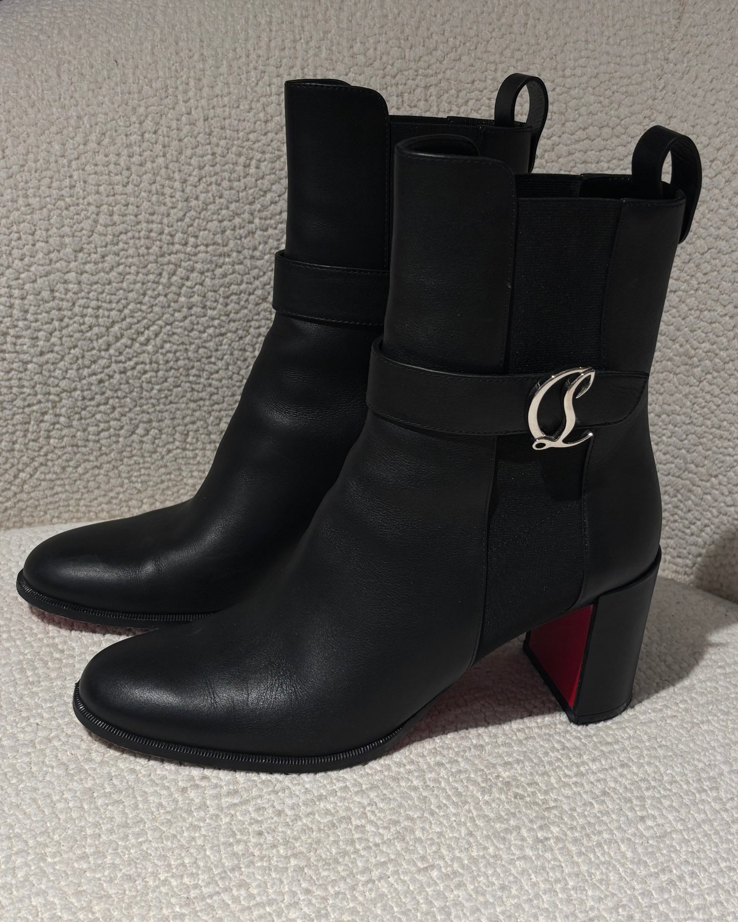Christian Louboutin Dianouchette Boots – Black Leather with Red Soles - EU 40
