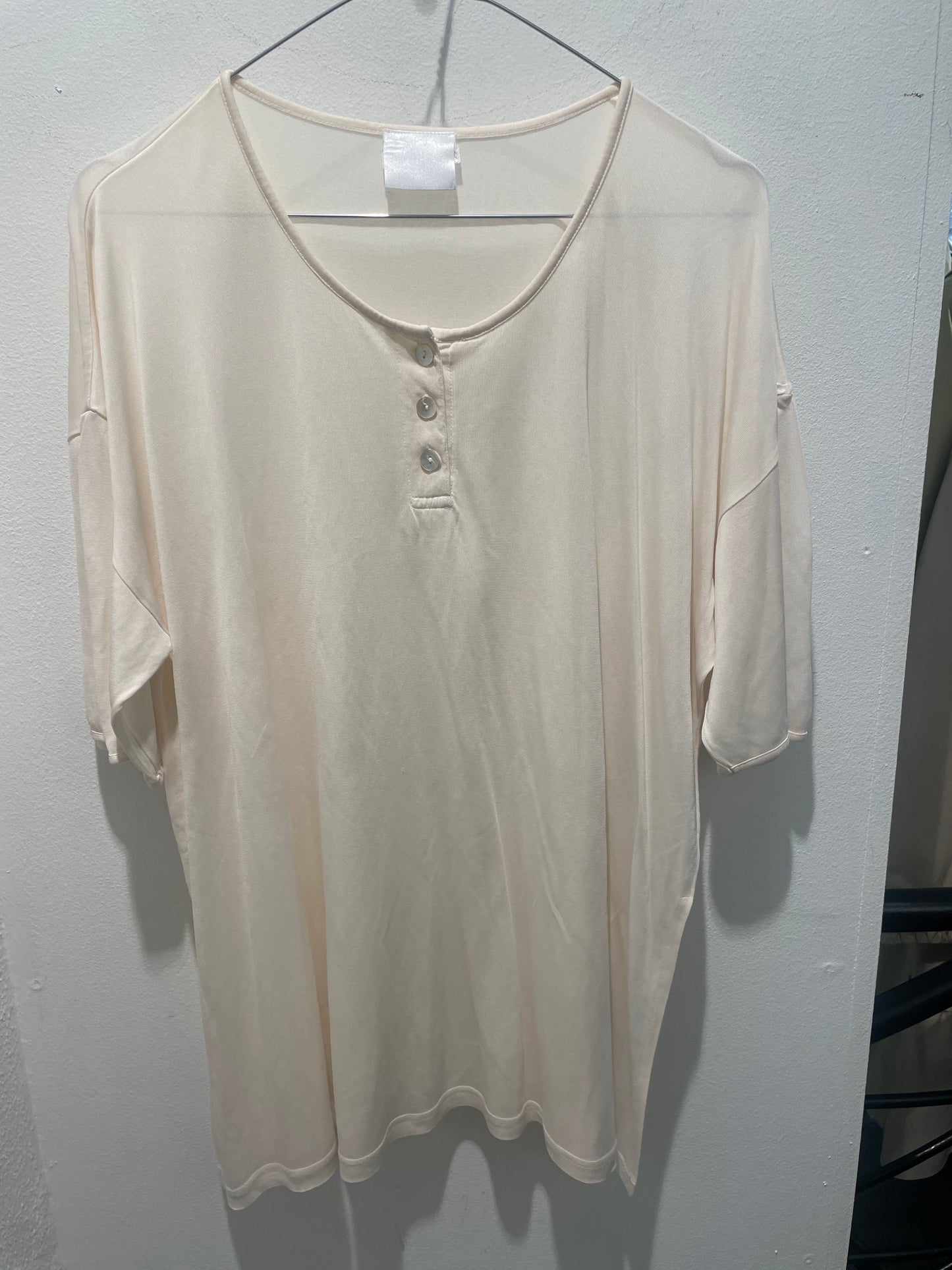 Honey Moon Ecru Pure Silk Henley Top - M/L