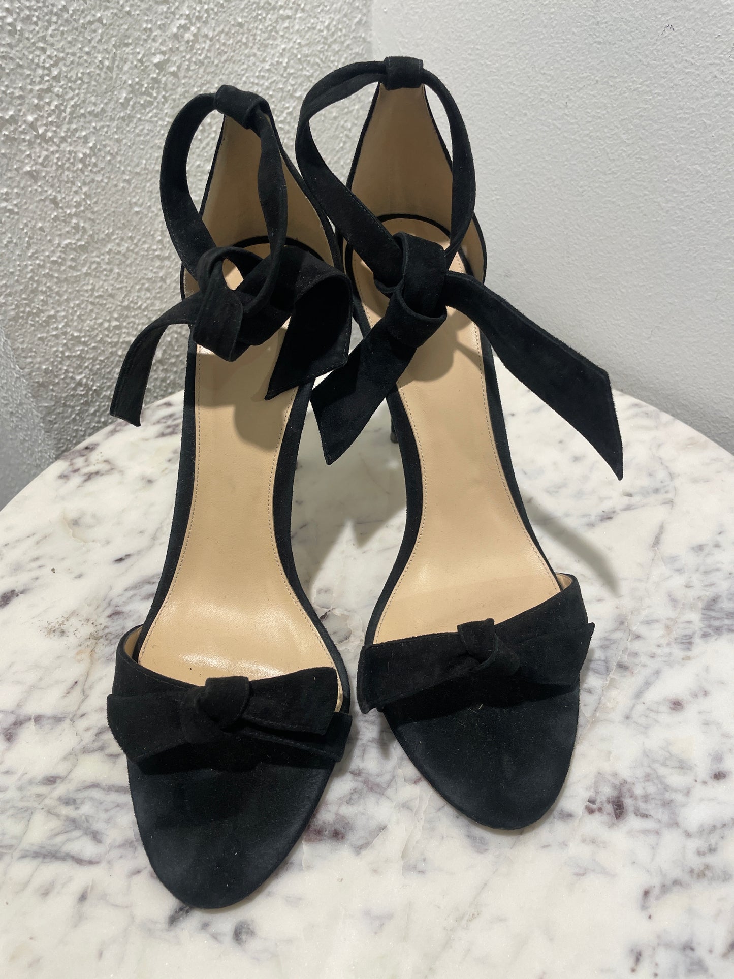 Alexandre Birman Clarita Black Suede Ankle-Tie Sandals Heels - 41