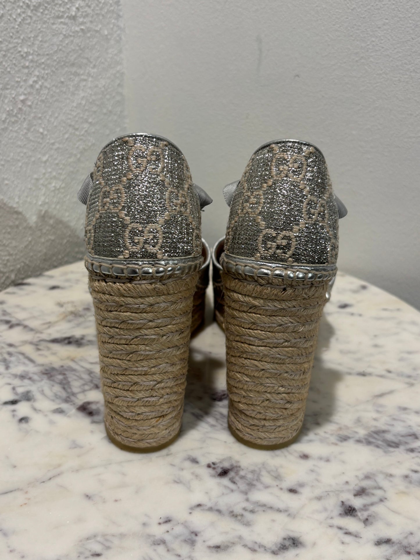 Gucci Wedge Sandals - Silver Monogram - EU 40