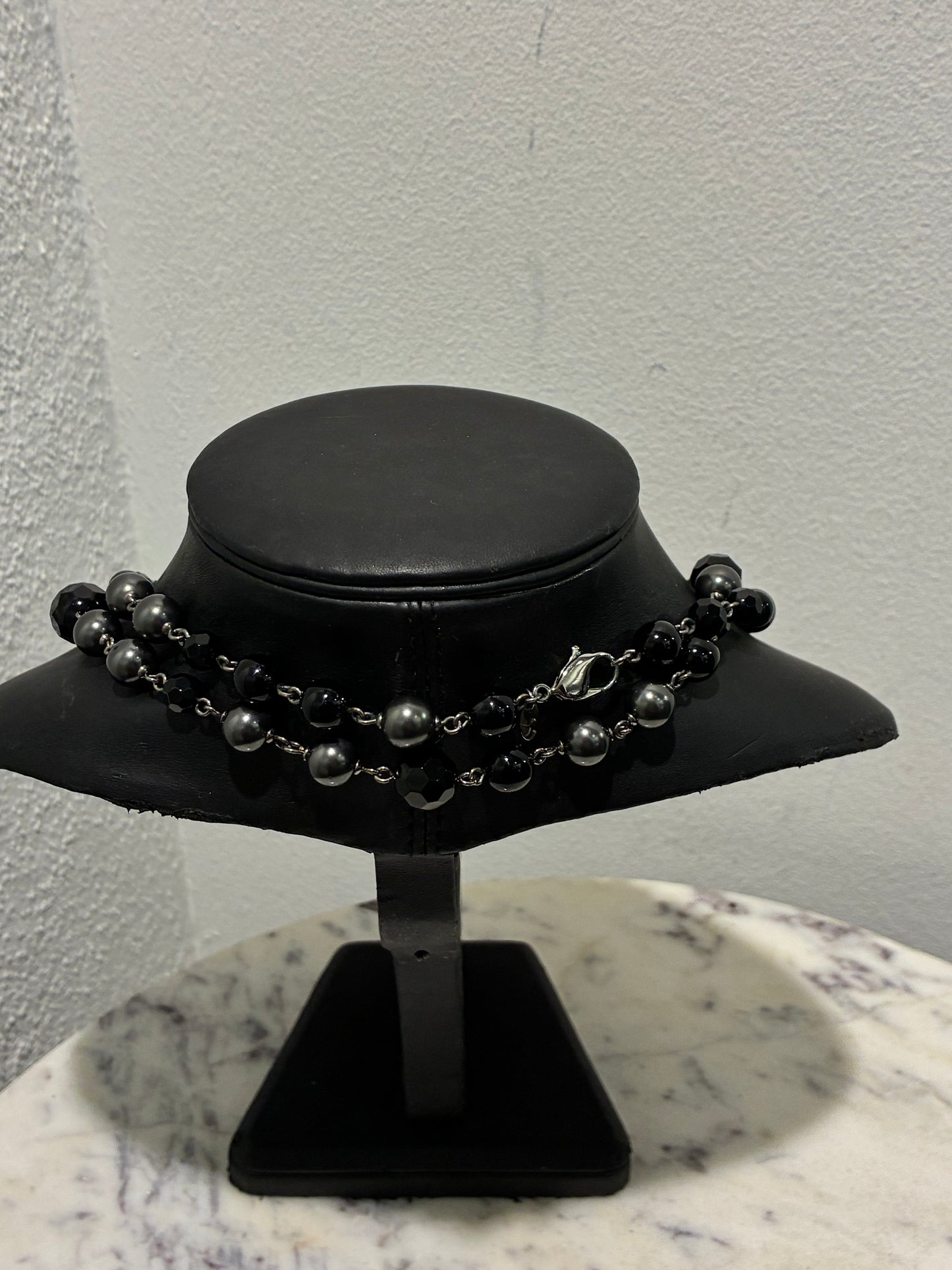 Chanel Beaded Necklace – Black Pearls & Oxidised Silver Logos