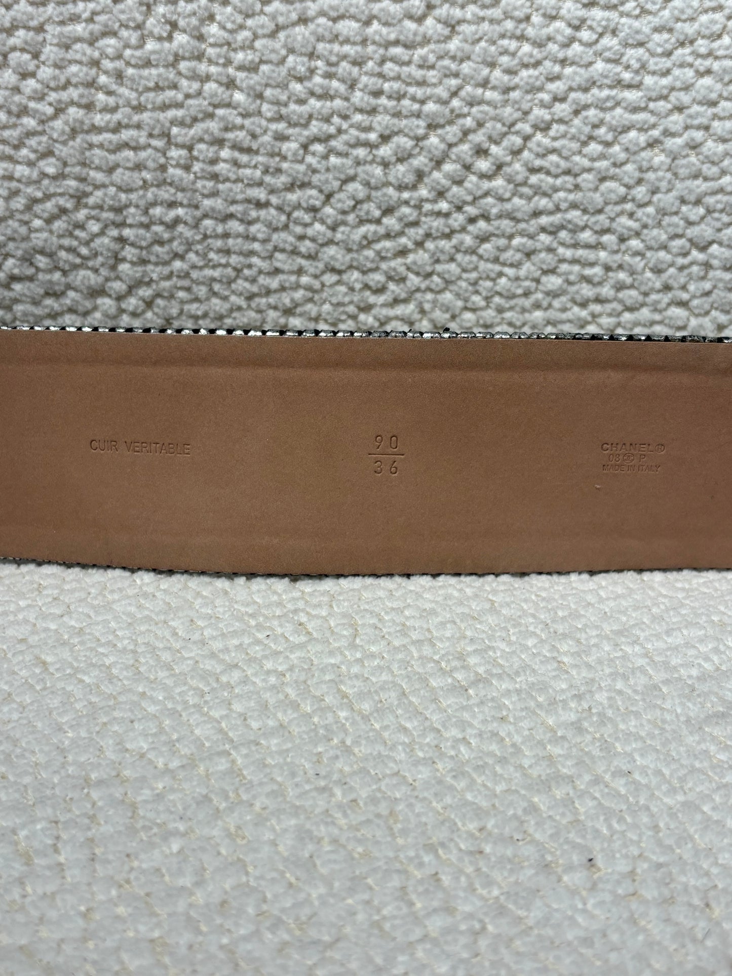 Chanel Belt – Silver Leather with Perforated Detail