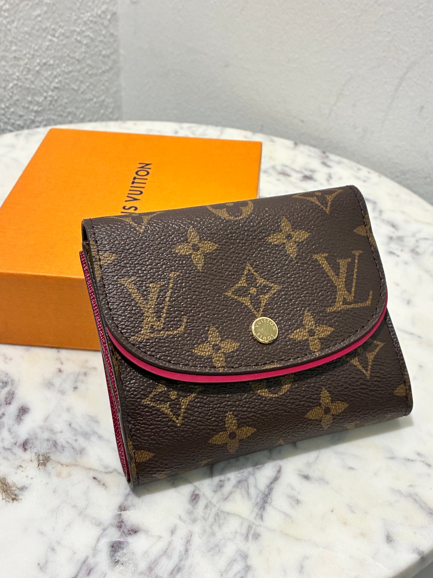 Louis Vuitton Wallet – Monogram Canvas & Rasberry/Burgundy inside