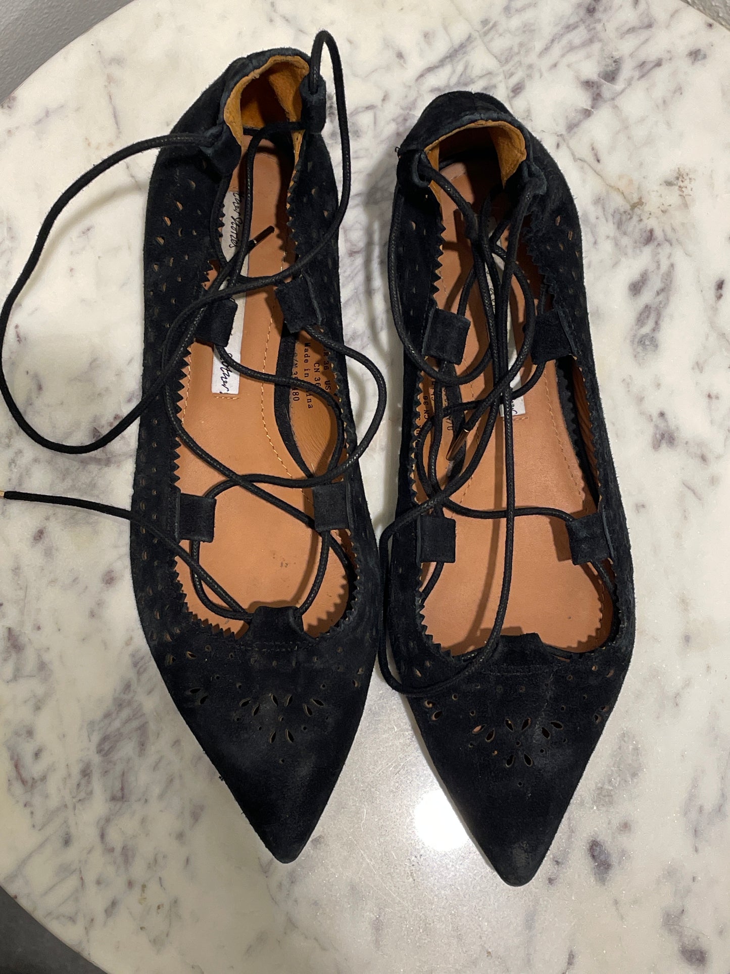 & Other Stories Cut Out Lace Up Suede Ballerina Flats – Black - 36