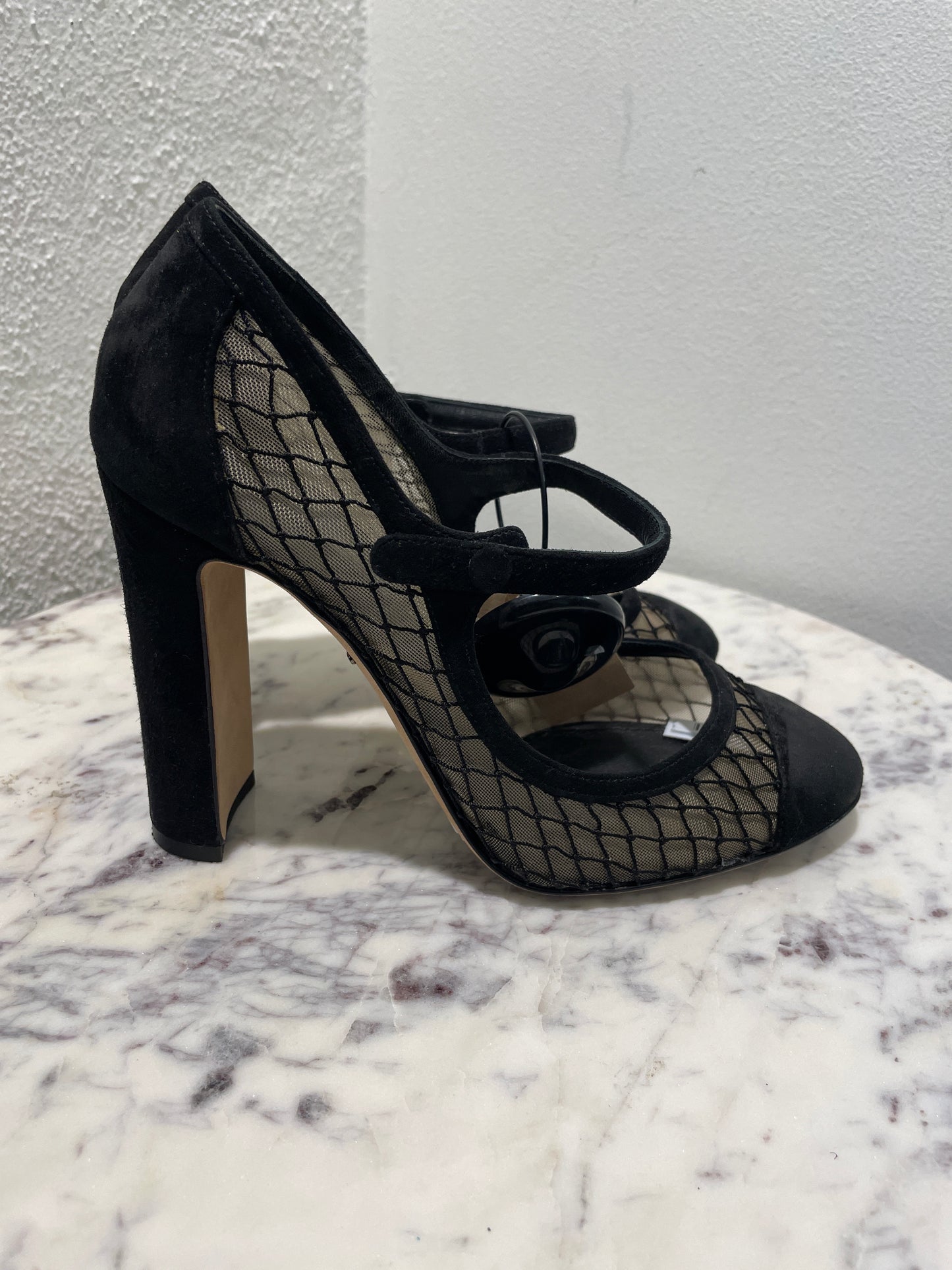 Dolce & Gabbana Black Suede & Telinha Mesh Mary-Jane Block Heels - 38