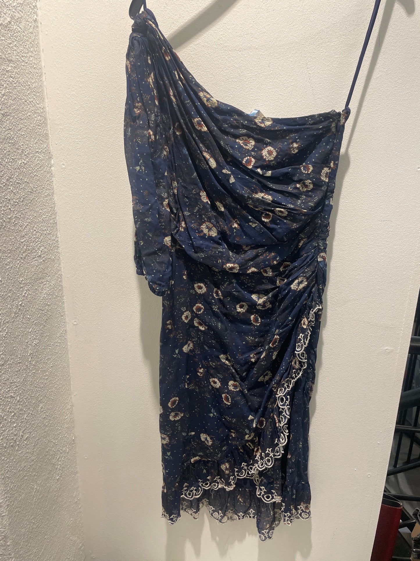 Marant Étoile Esther One-Shoulder Floral Mini Dress – Navy Blue - EU36