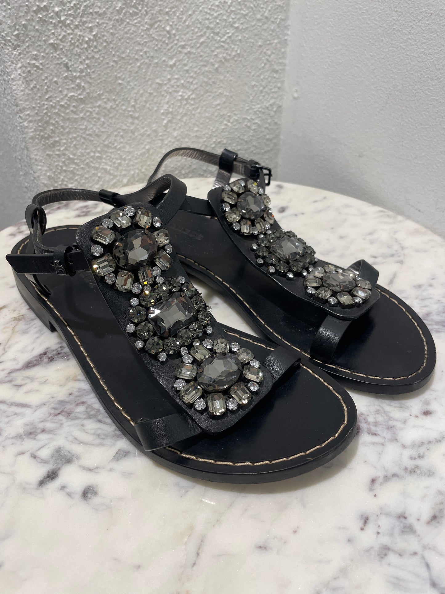 Dsquared2 - Crystal Embellished Sandals – Size 38 / Black
