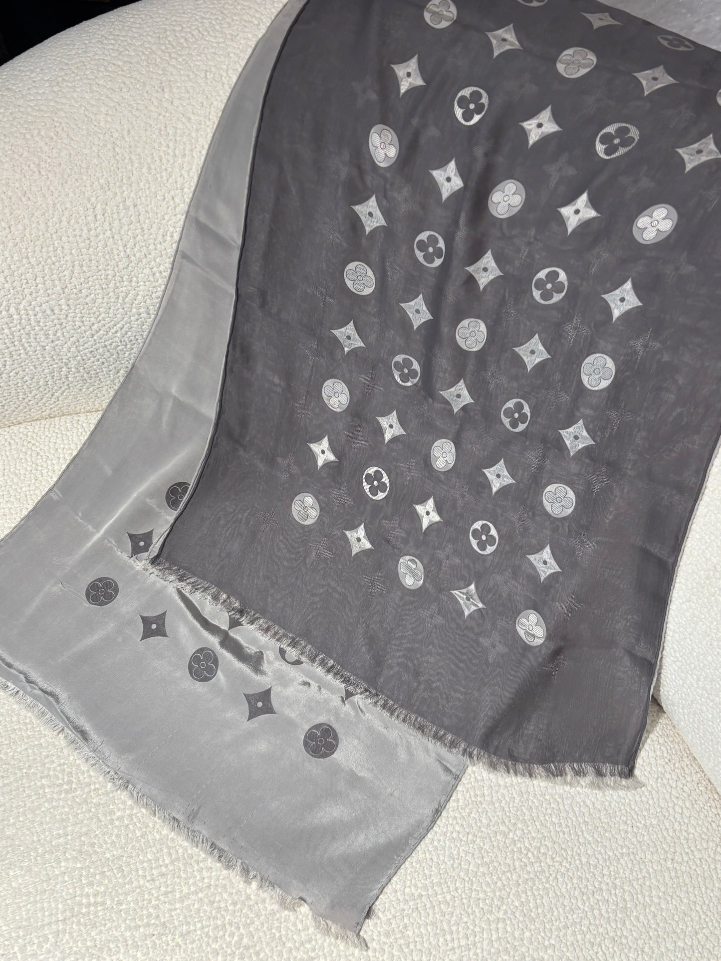 Vintage Louis Vuitton Silk Scarf - Double Sided in Grey with Monogram