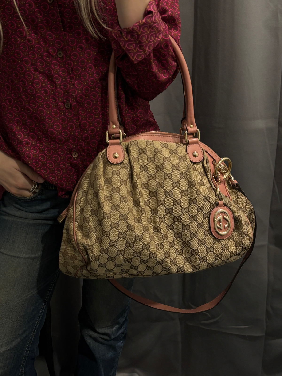 Gucci Sukey Bag - Canvas & Leather in Pink