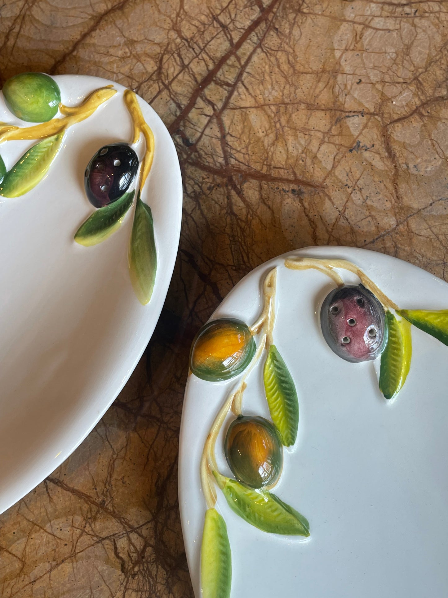 Fad til oliven - Italiensk porcelæn - M. tandstikholder - Sæt af 2