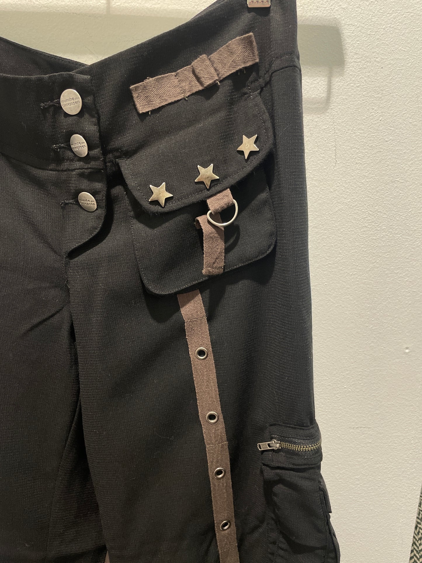 Munthe Y2K Black Cargo Pants with Studded Straps - EU38