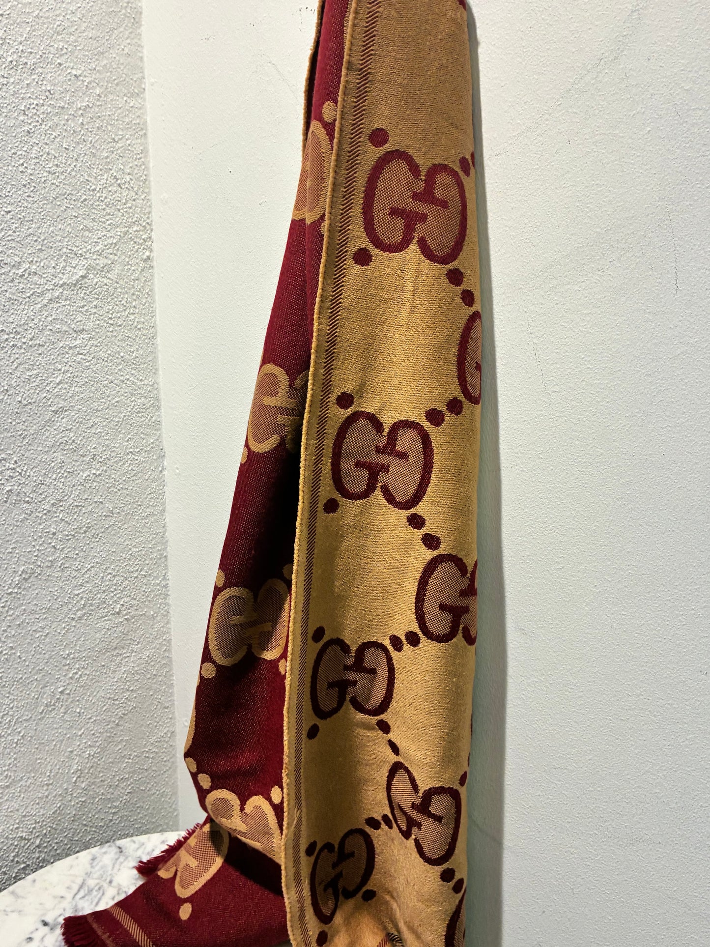 Gucci Monogram Scarf - Cashmere - Camel & Burgundy
