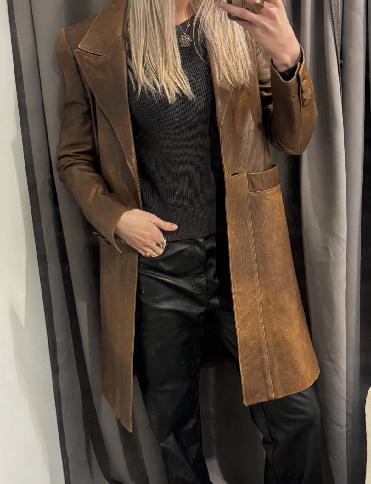 Cerrutti Leather Coat - Brown with Exclusive Buttons - Size Small