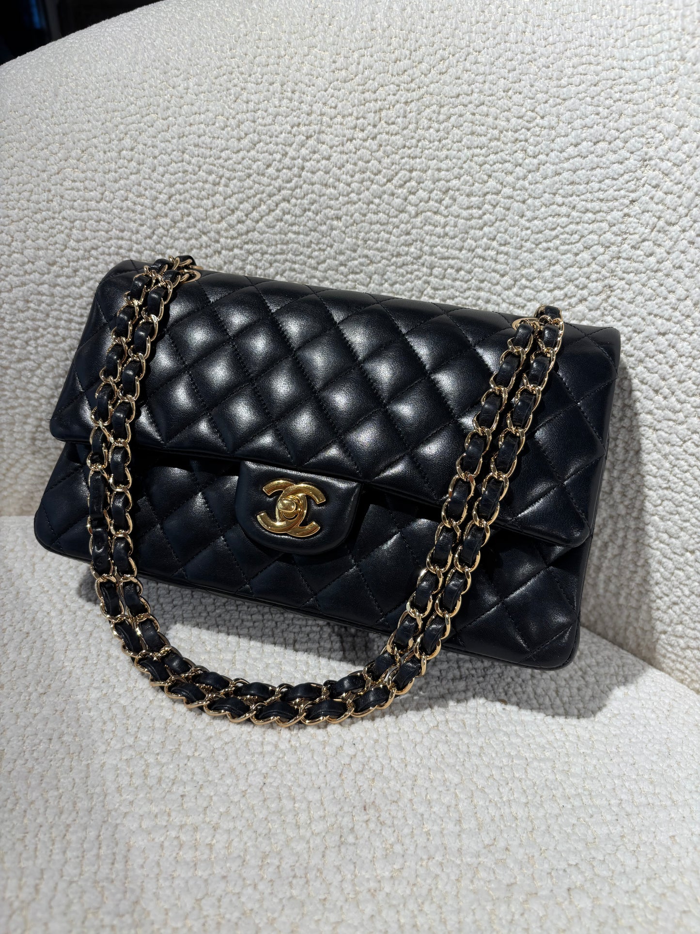 Chanel Classic 11.12 Flap Bag - Medium - Black Lambskin & Gold Plated Hardware
