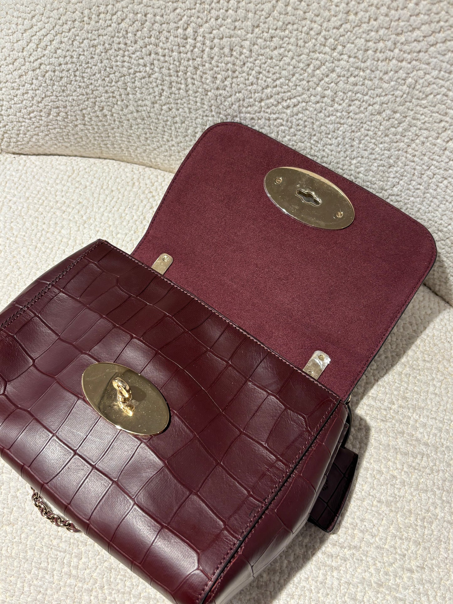 Mulberry Lily bag - Burgundy Crocodile-embossed leather & Gold Hardware