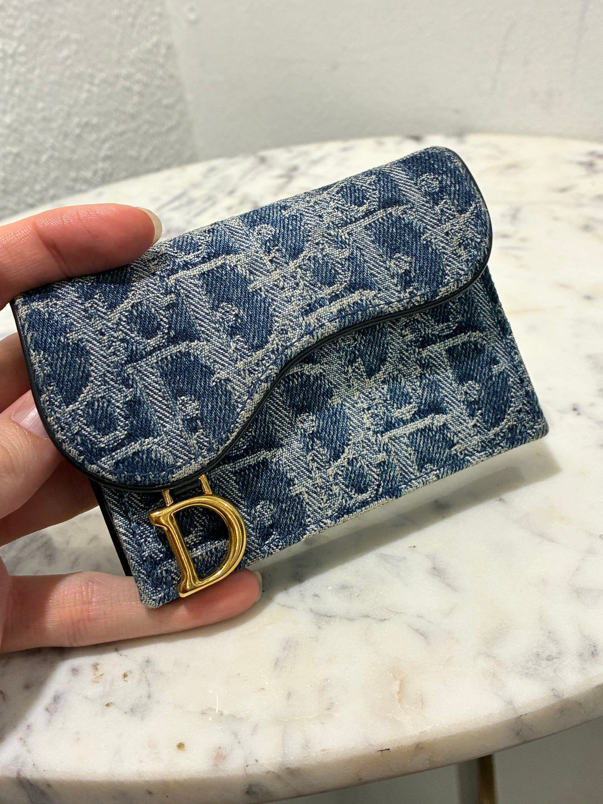 Dior Saddle Card Holder – Blue Denim