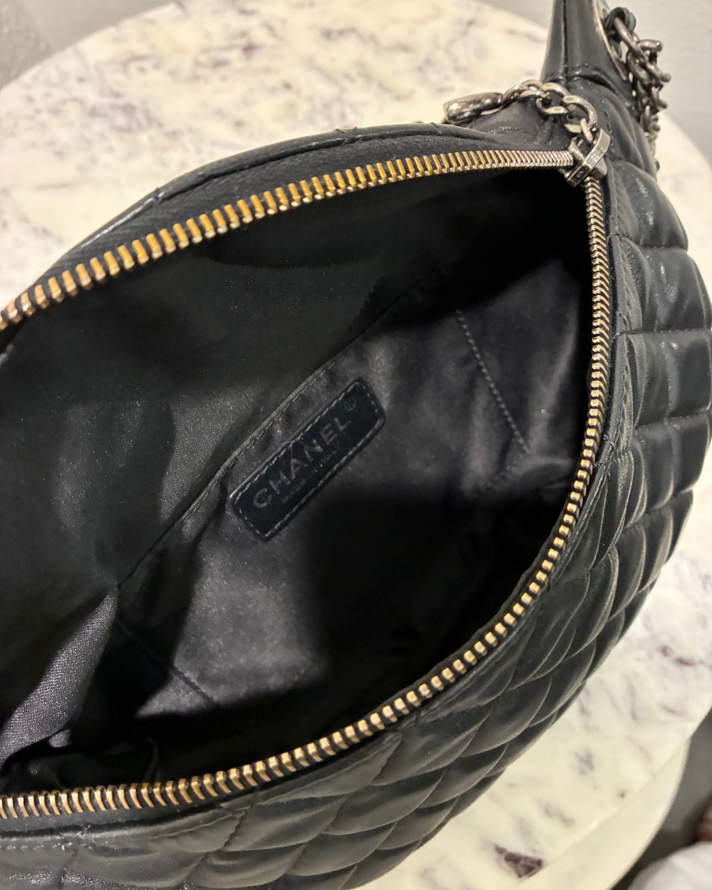 Chanel crossbody / bumbag - black lambskin with ruthenium hardware