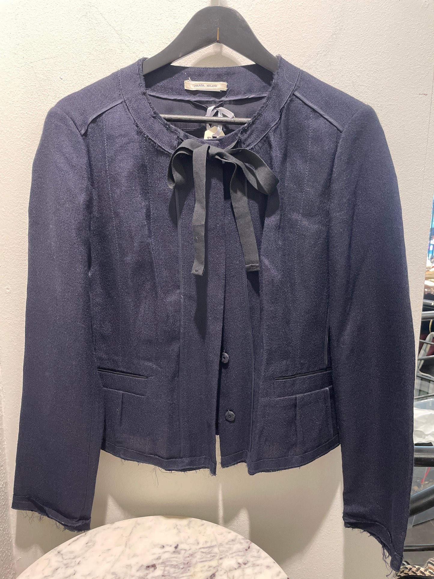 Prada Lightweight Textured Ribbon Jacket – Navy – IT48/EU44