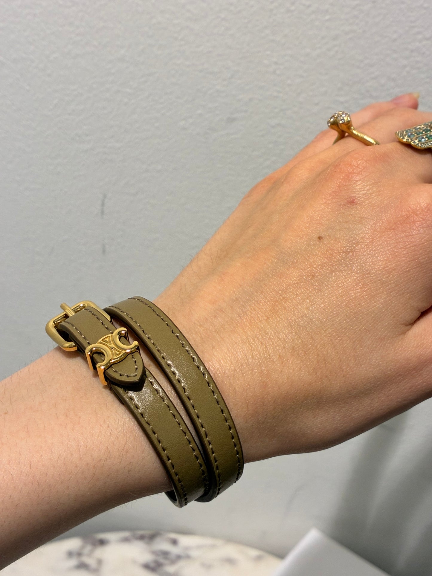 Celine Triomphe Bracelet - Olive Green & Gold Logo Hardware