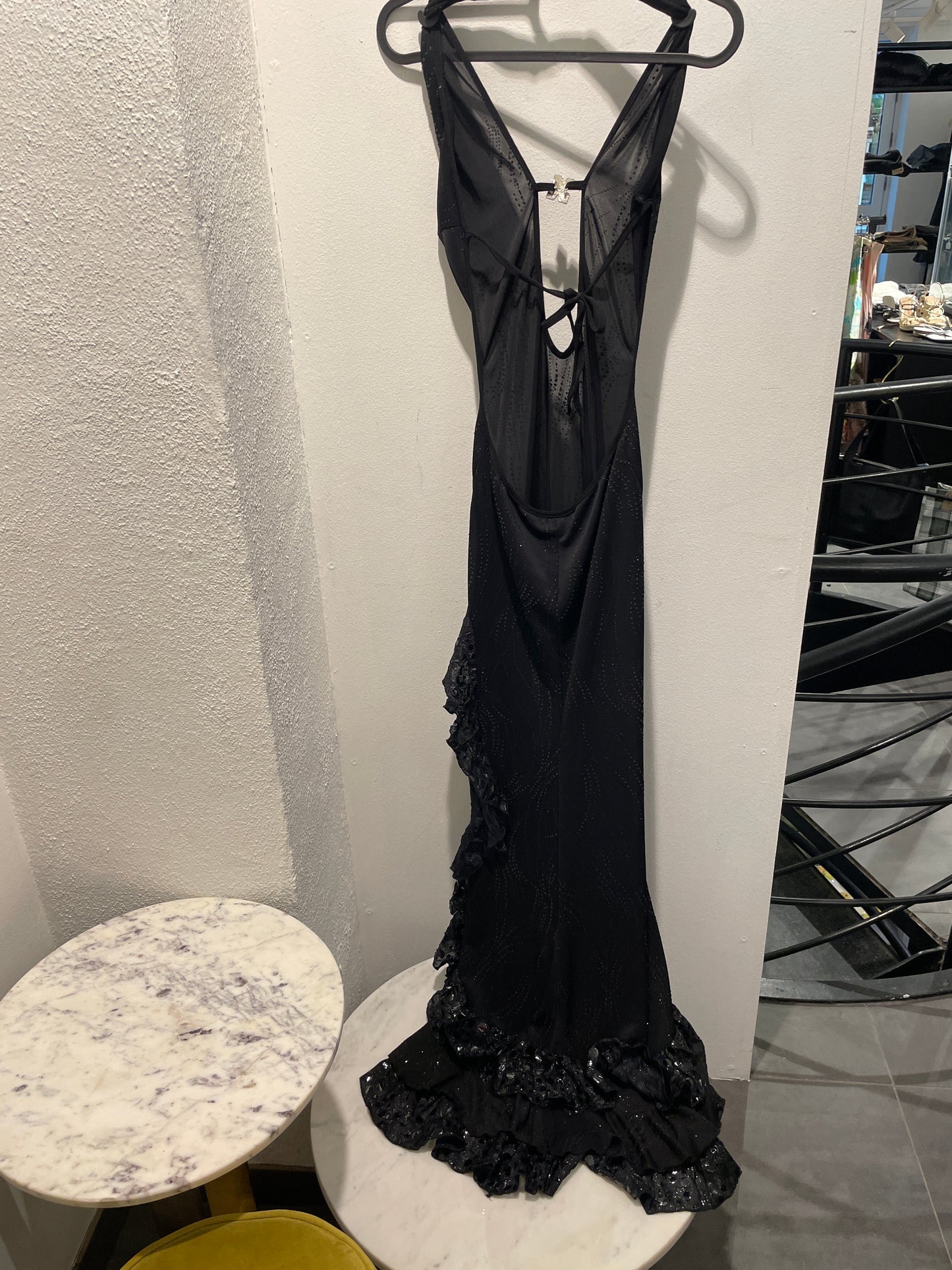 Liberta dress – Black sheer maxi dress with ruffles - S/M