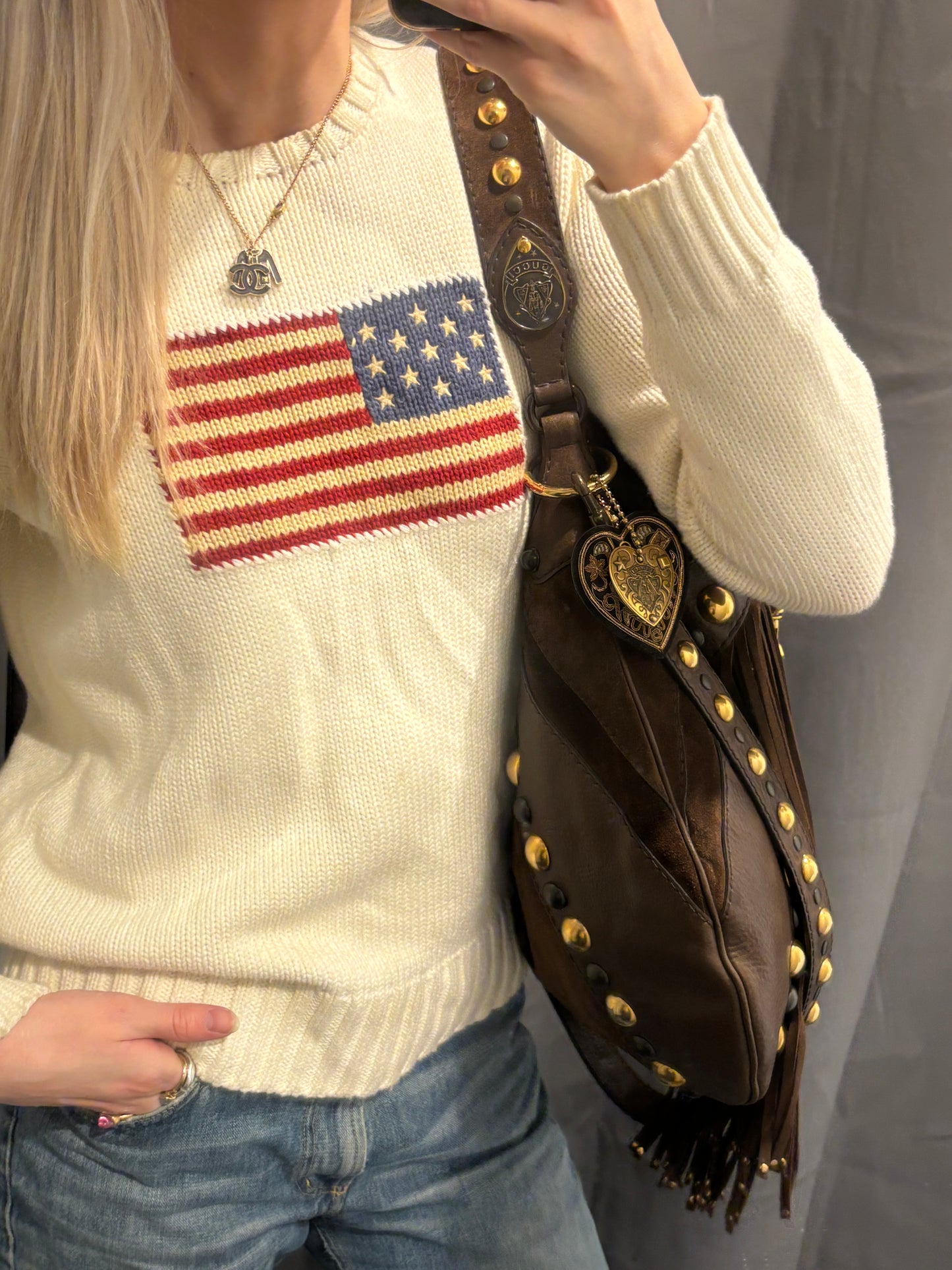 Gucci Fringe Bag – Suede & Leather with Stud Details